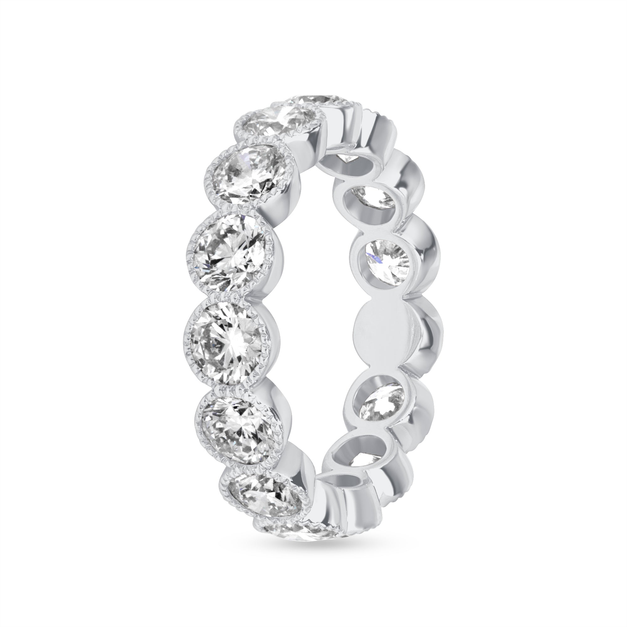 3.70ct Round Brilliant Cut Diamond 18K White Gold Bezel Set Eternity Band