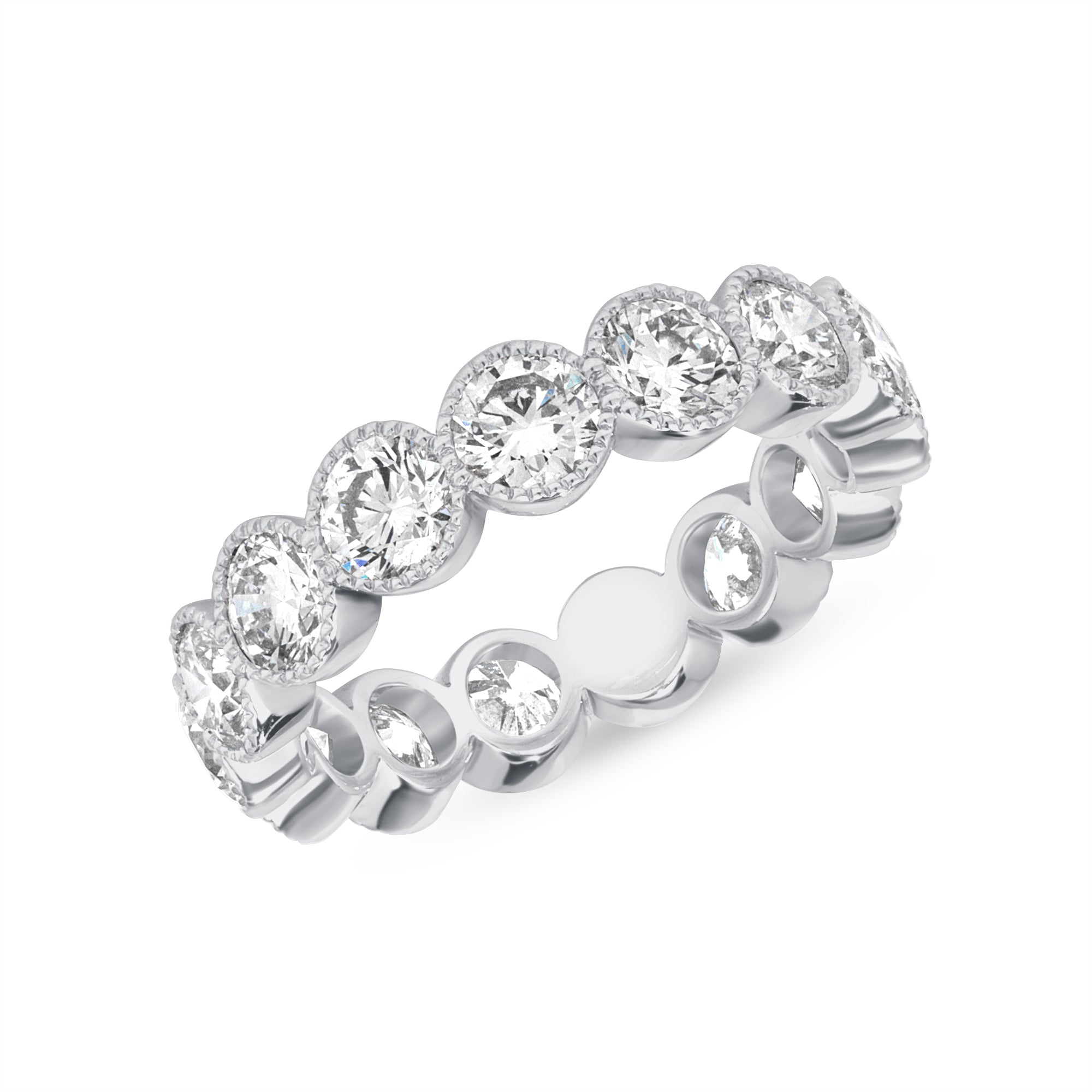 3.70ct Round Brilliant Cut Diamond 18K White Gold Bezel Set Eternity Band