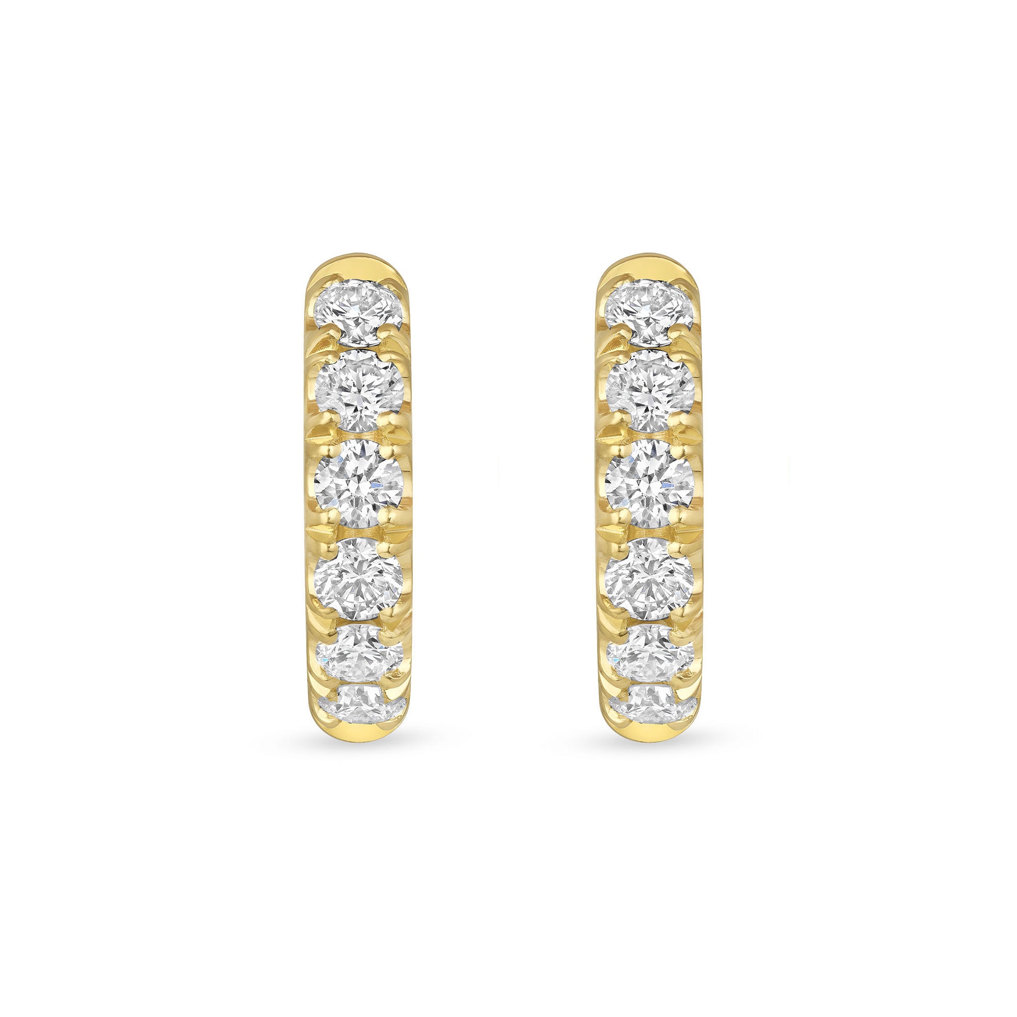 Round Cut Diamond Huggie Hoop Earrings in Yellow Gold