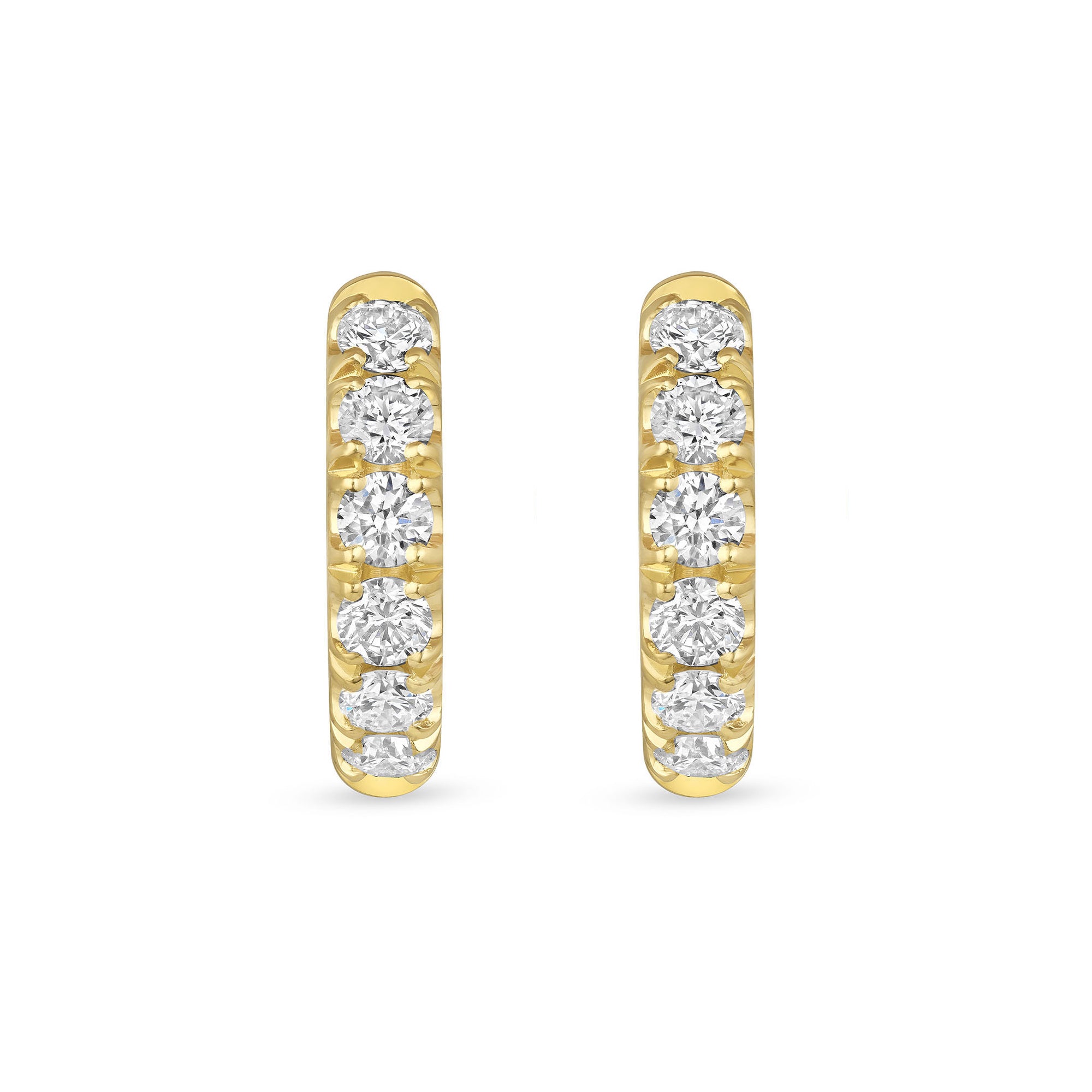 Round Cut Diamond Huggie Hoop Earrings in Yellow Gold