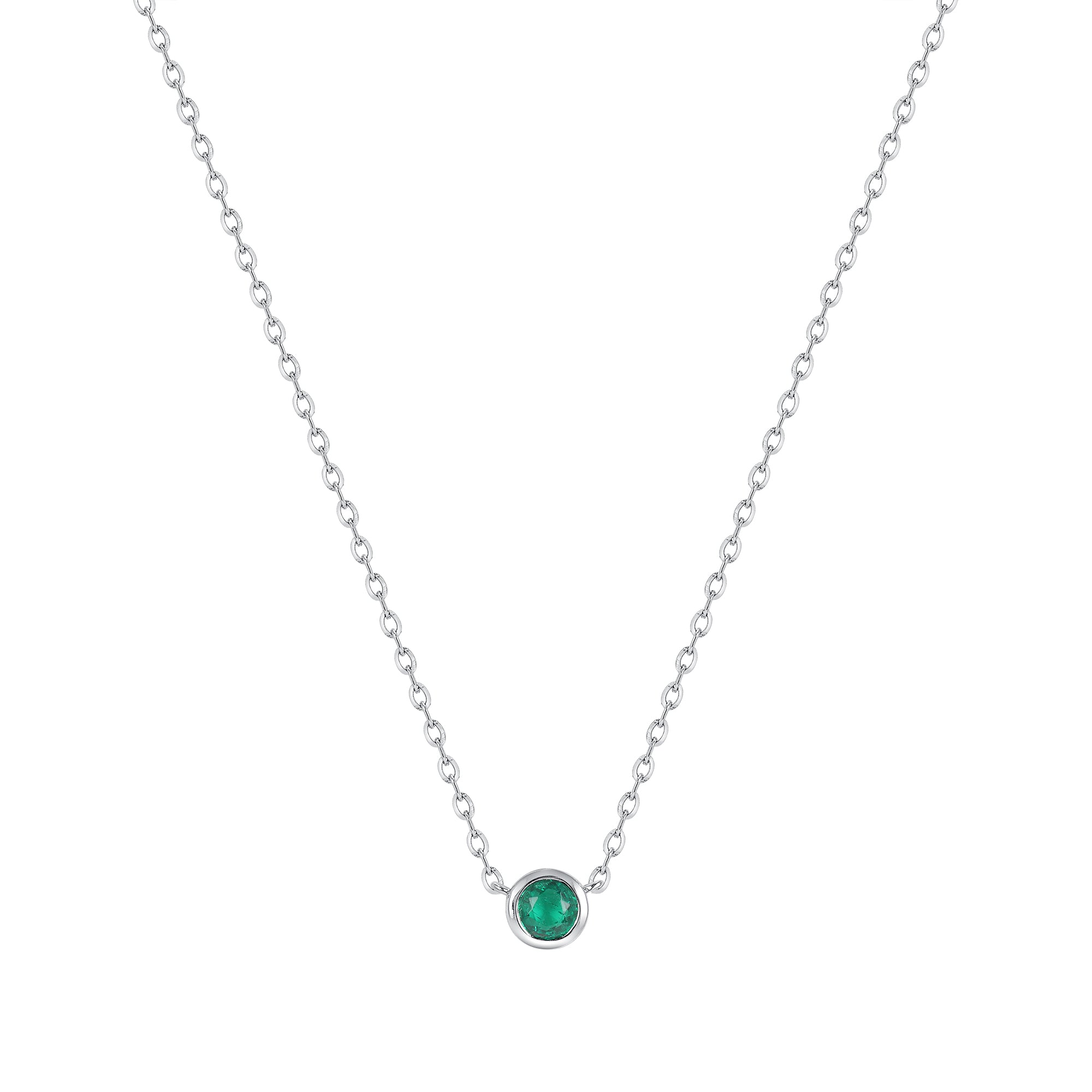 Green Emerald Bezel Set Pendant In 18 Karat White Gold