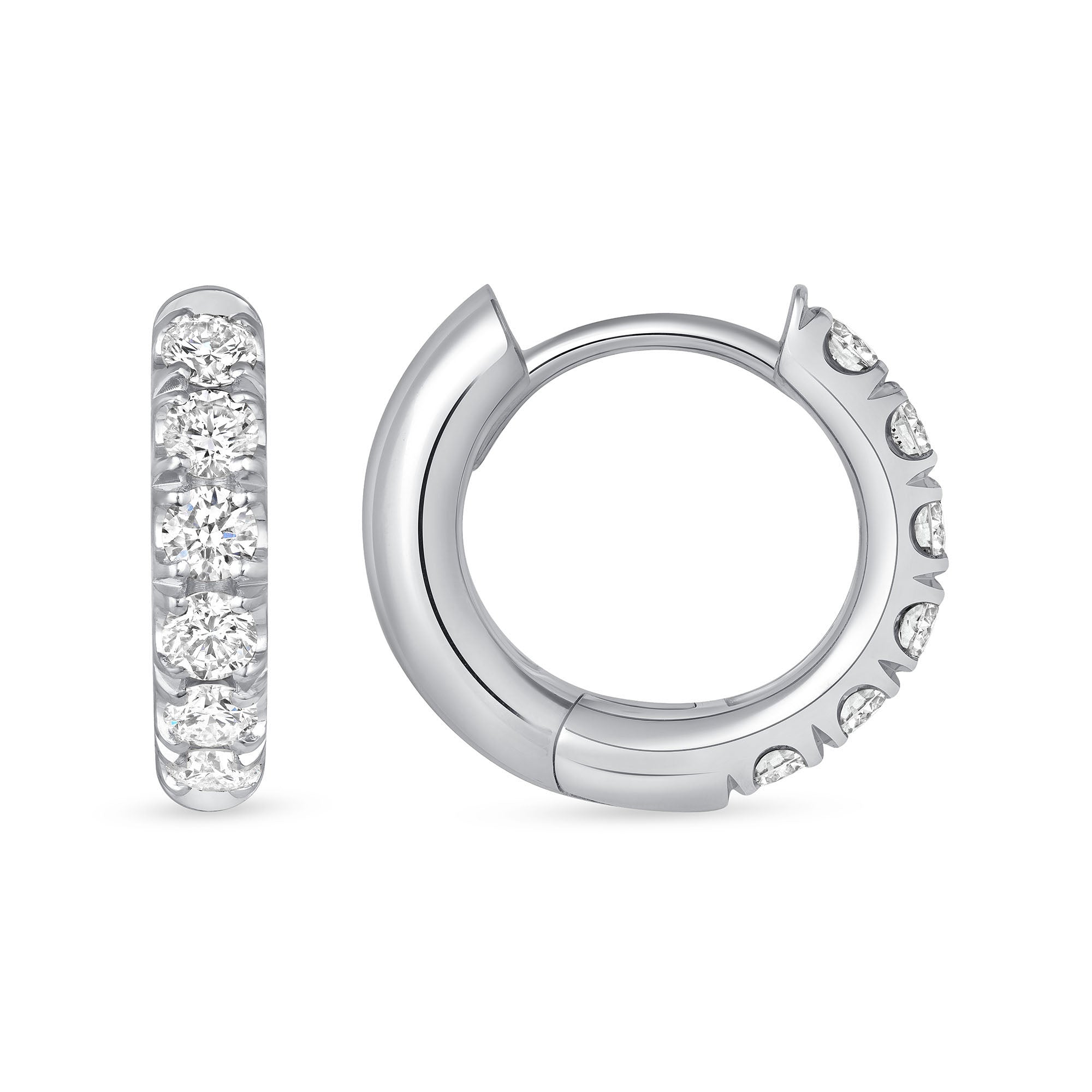 Round Cut Diamond Huggie Hoop Earrings in White Gold