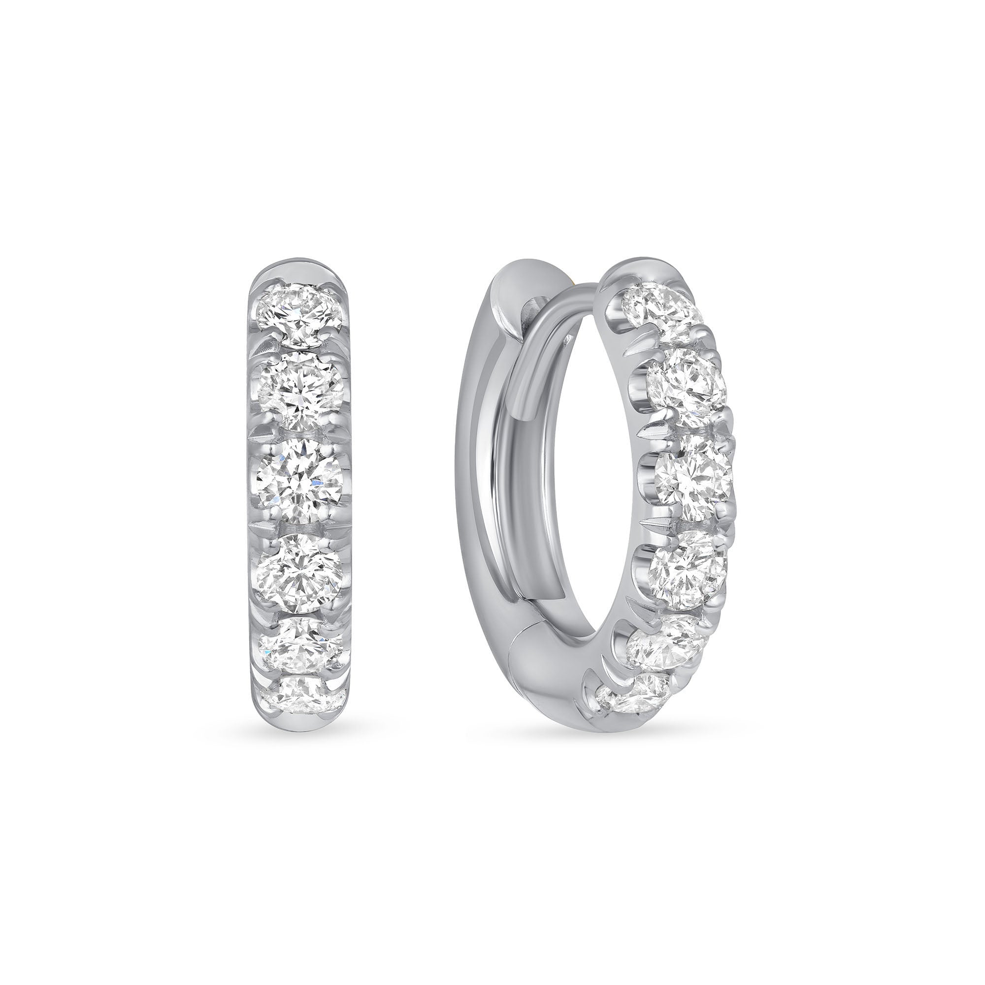 Round Cut Diamond Huggie Hoop Earrings in White Gold