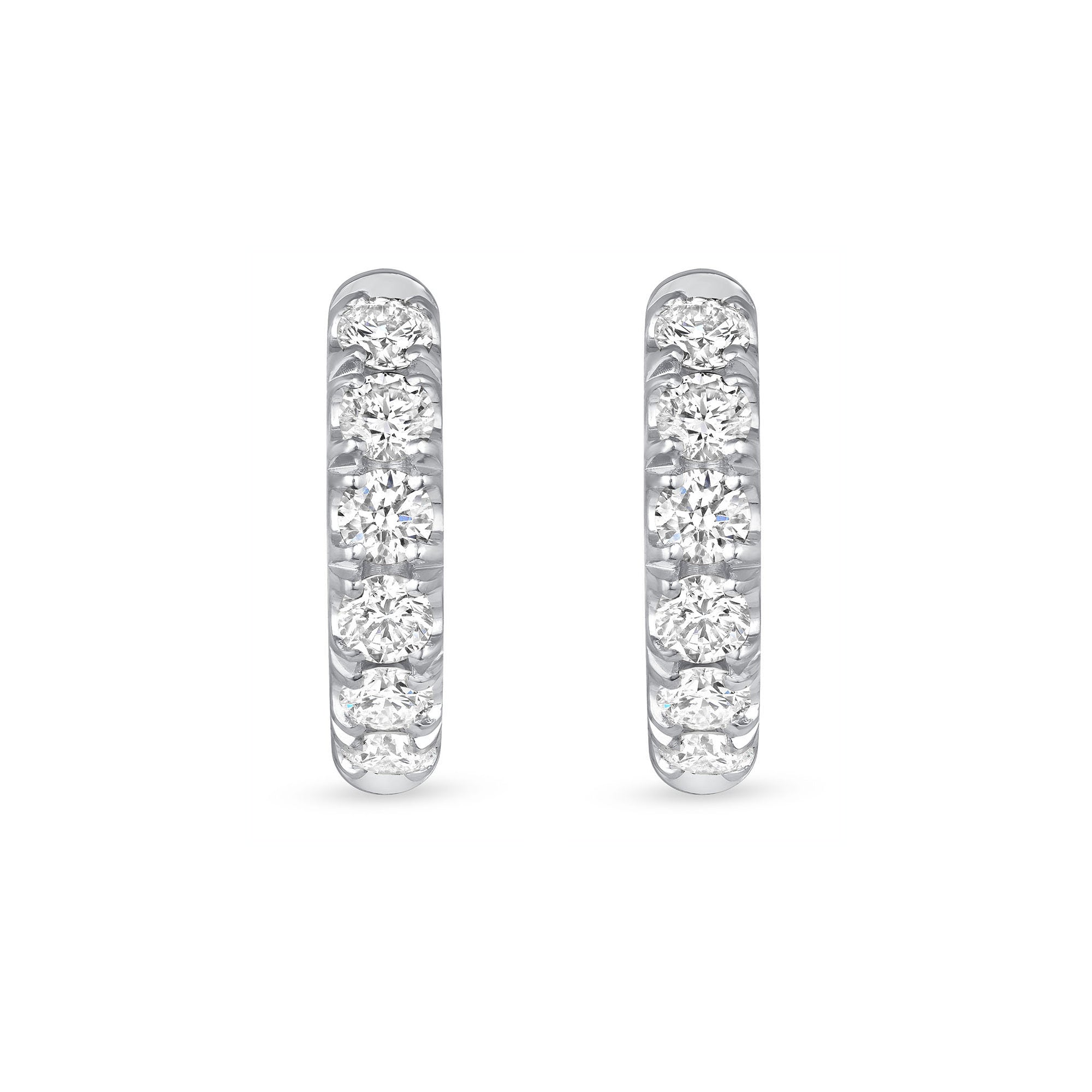 Round Cut Diamond Huggie Hoop Earrings in White Gold