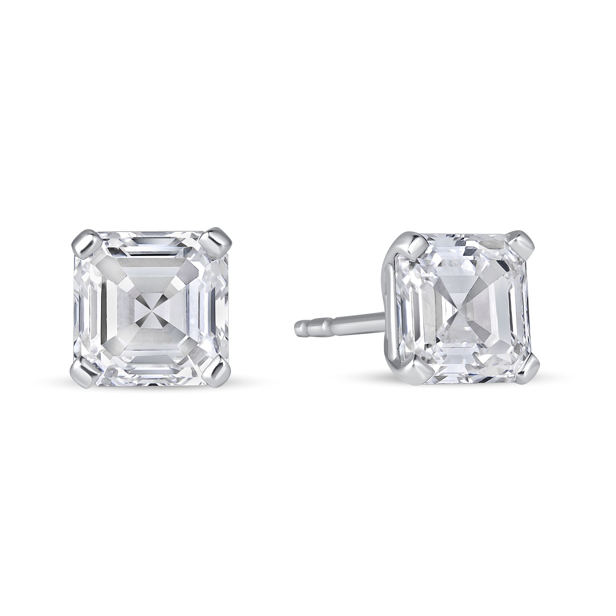 4 CT Asscher Cut Diamond Stud Earrings in Platinum