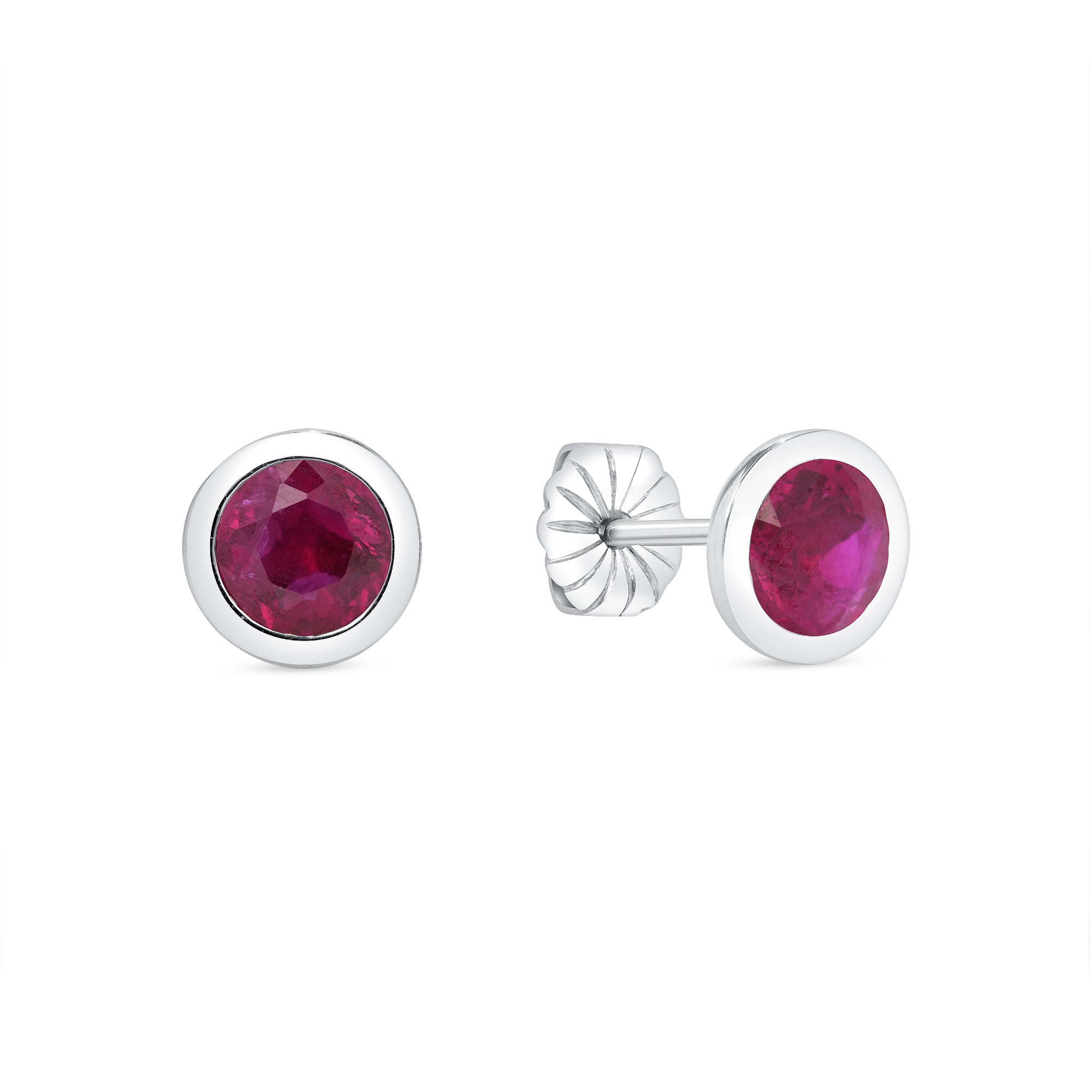 Ruby Bezel Set Earrings In 18 Karat White Gold