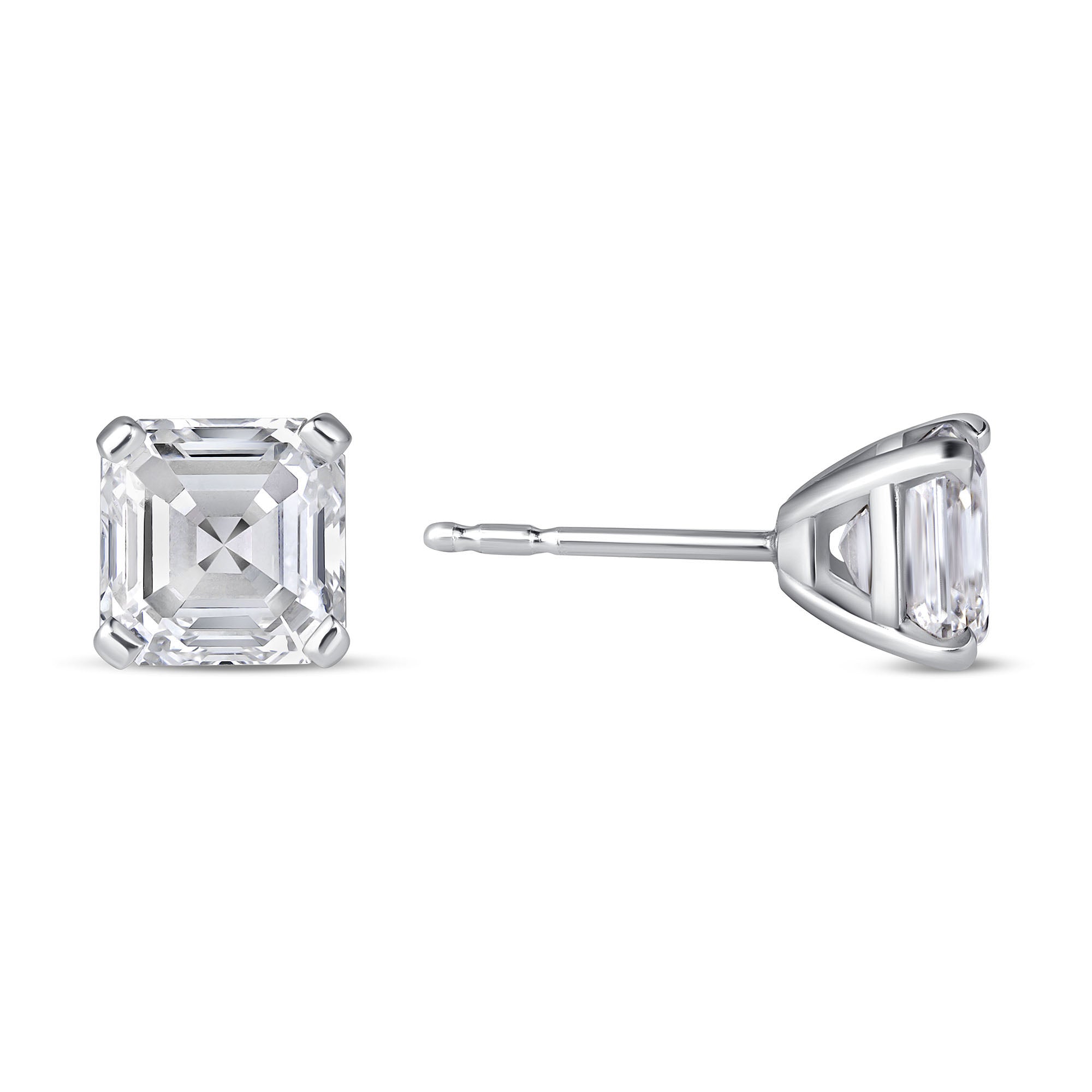 4 CT Asscher Cut Diamond Stud Earrings in Platinum