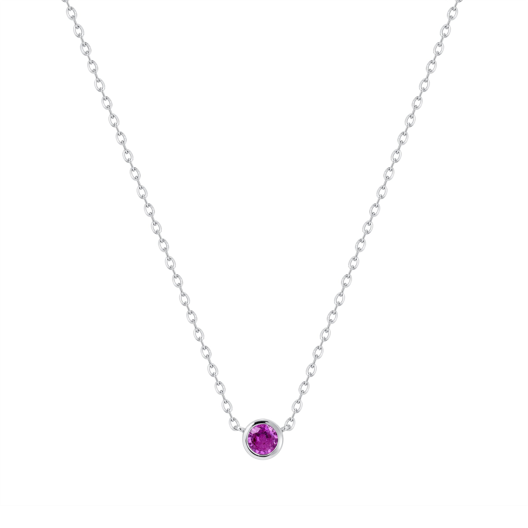 Pink Sapphire Bezel Set Pendant In 18 Karat White Gold