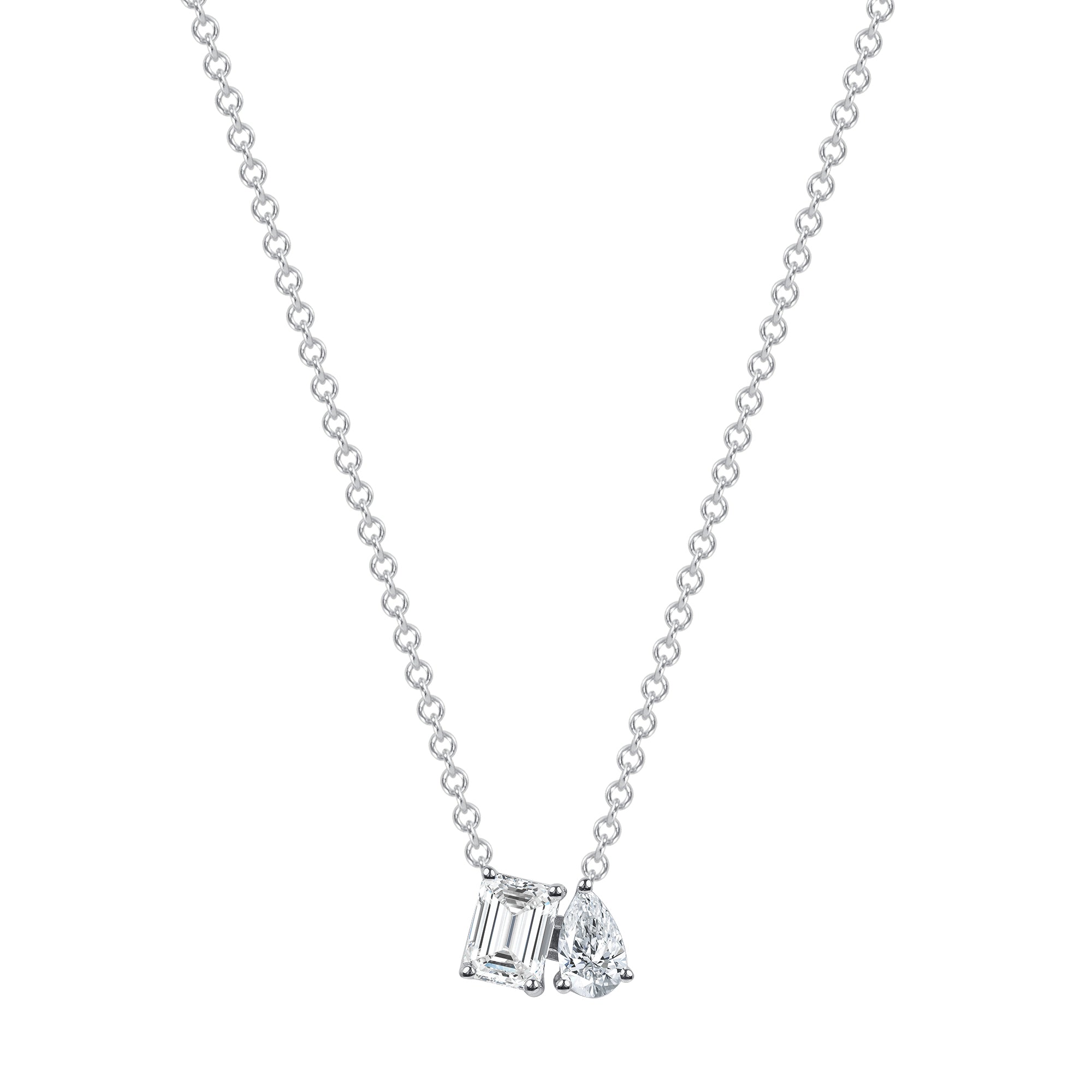 0.58 CT Emerald & Pear Cut Diamond Toi et Moi Pendant Necklace in 14K White Gold