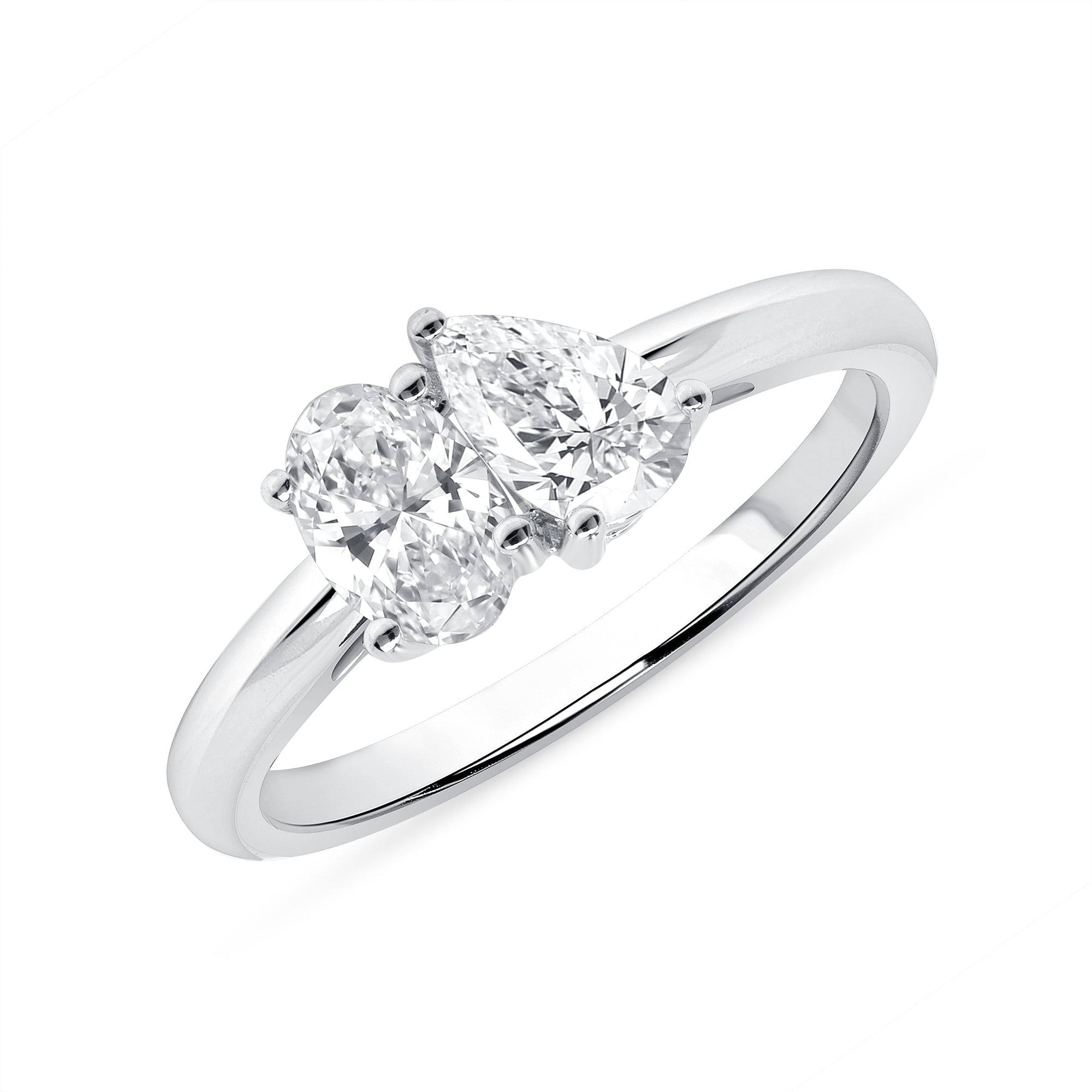 1 CT Oval & Pear Cut Diamond Toi et Moi Engagement Ring in 14K White Gold