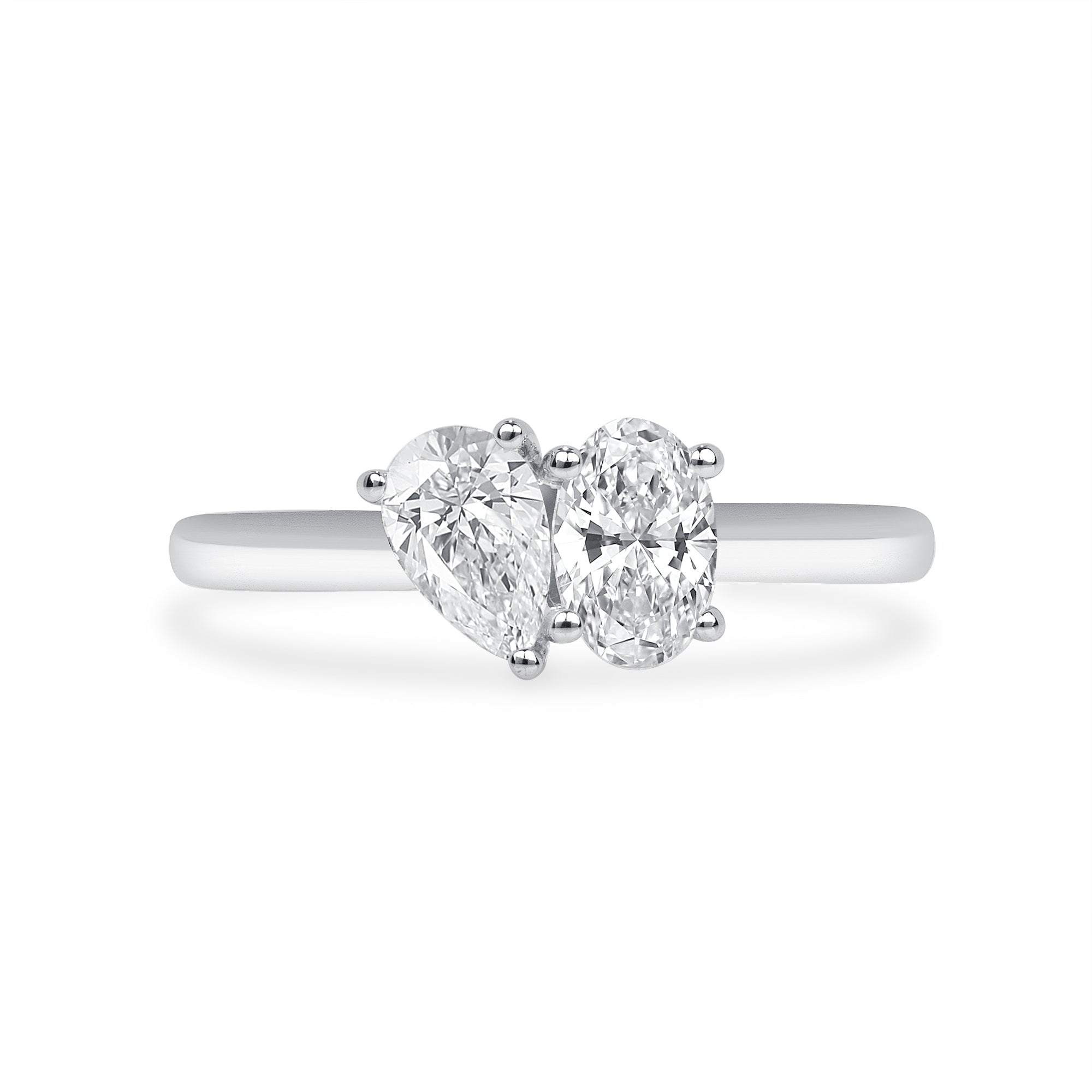 1 CT Oval & Pear Cut Diamond Toi et Moi Engagement Ring in 14K White Gold