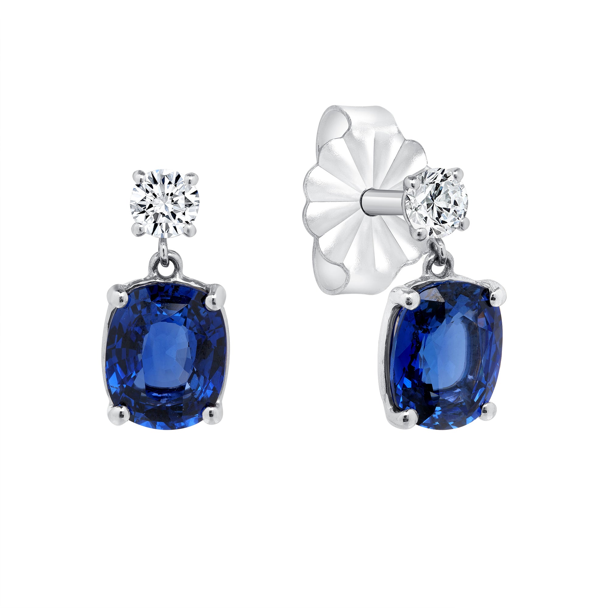 Blue Sapphire And Diamond Dangling Earrings In 18 Karat White Gold