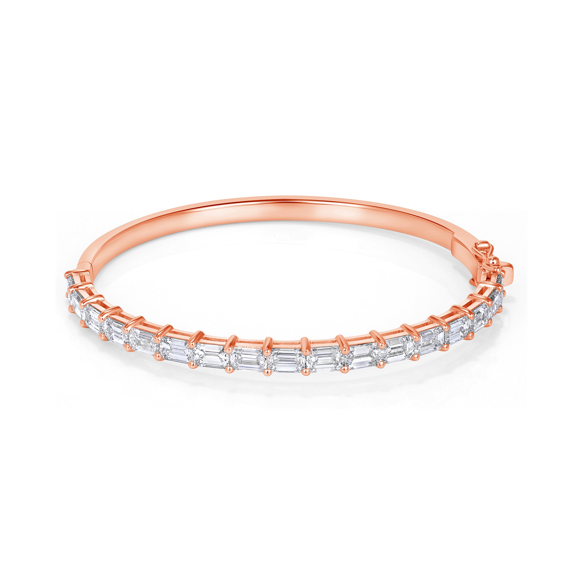 East West Set Emerald Cut Diamond Bangle In 18 karat Rose Gold