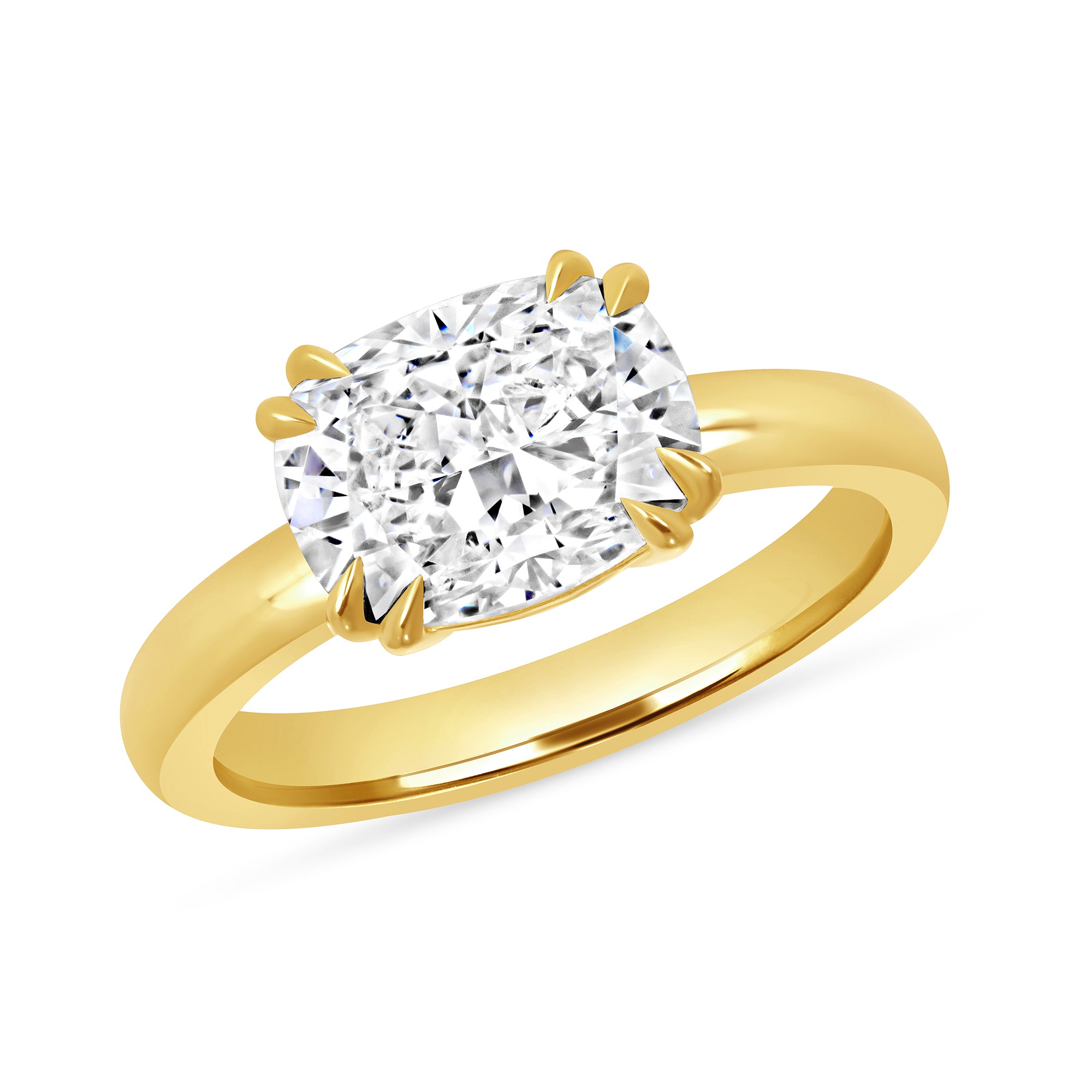 Cushion Cut Diamond East-West Solitaire Ring in 18K Yellow Gold
