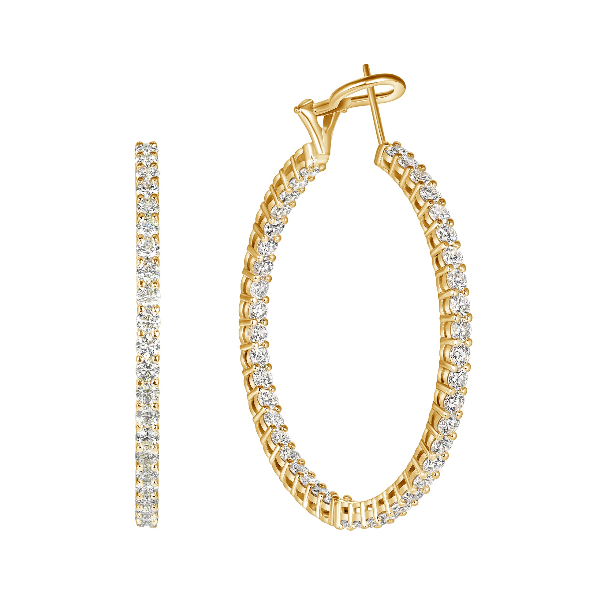 Round Cut Diamond Inside-Out Hoop Earrings in Yellow Gold