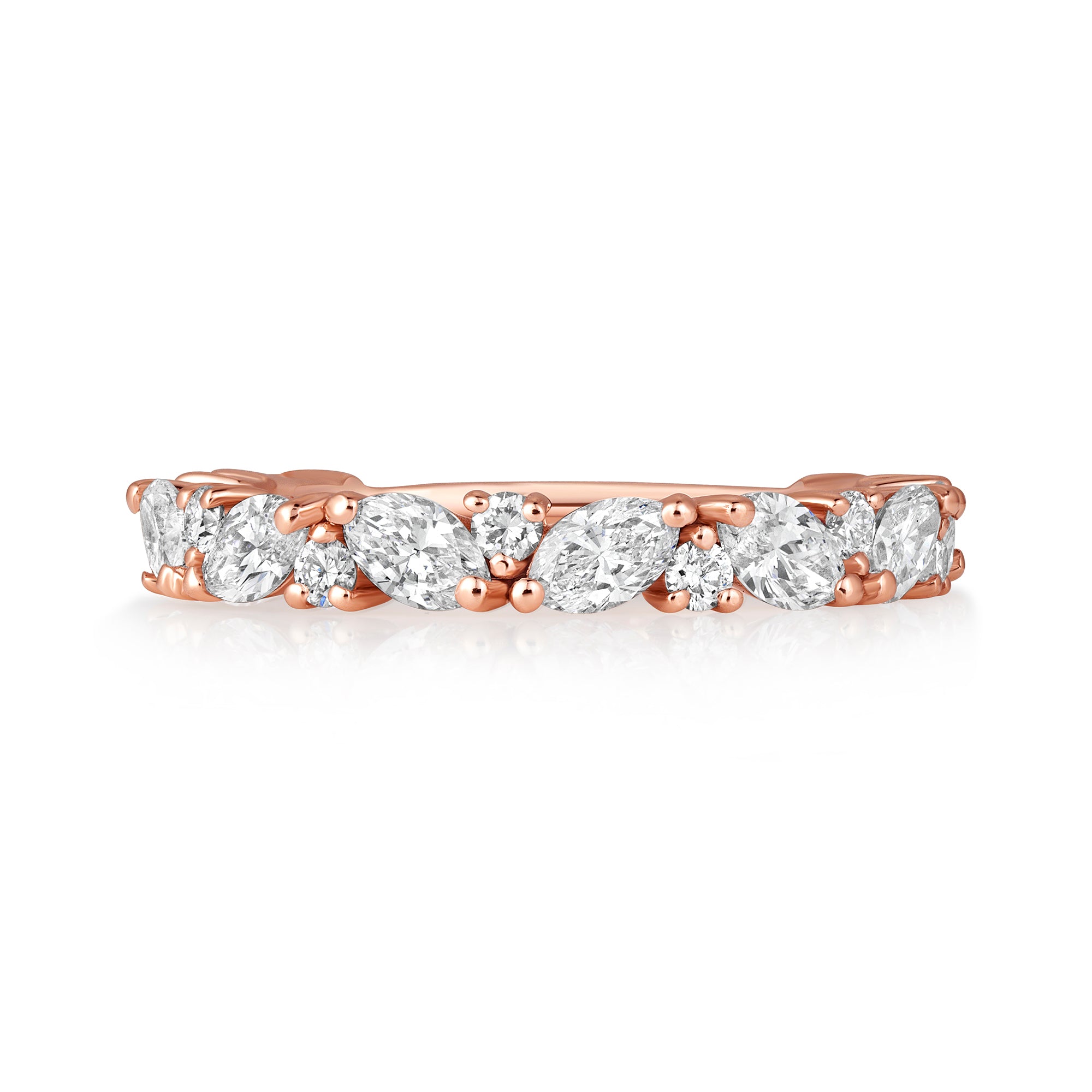 Alternating Oval & Round Cut Diamond Rose Gold Half Eternity Band
