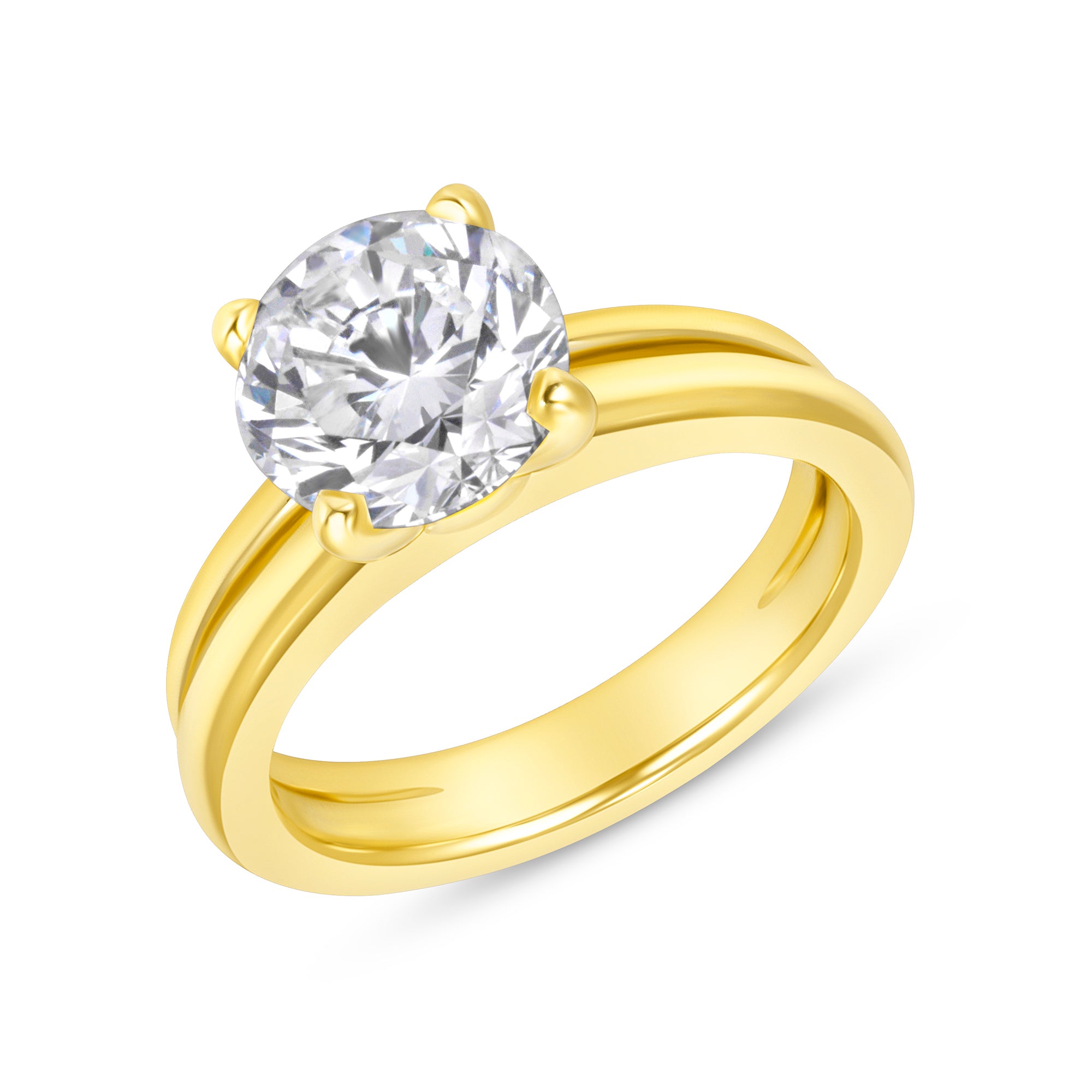 Brilliant Round Diamond Solitaire Bridal Set in 18K Yellow Gold