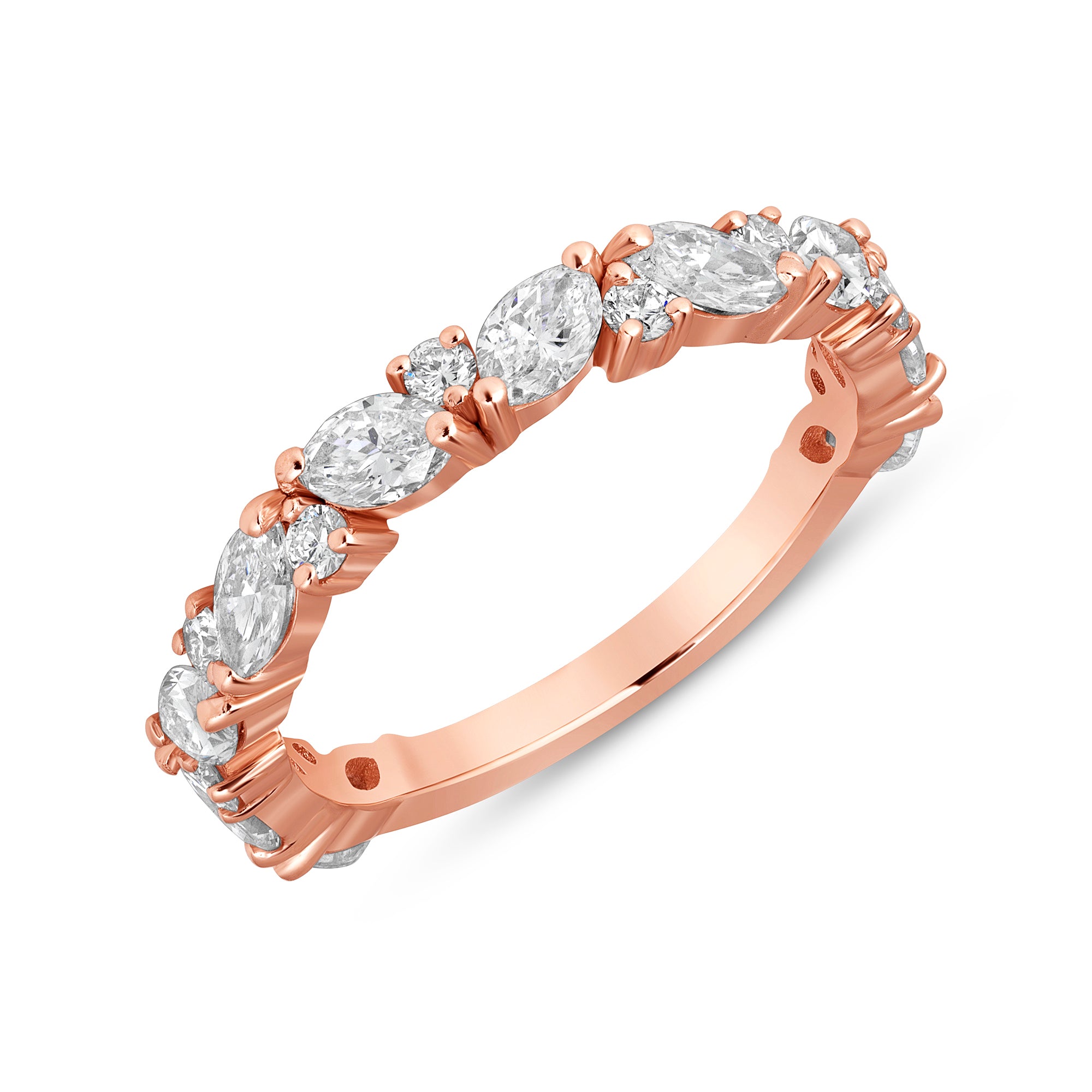 Alternating Oval & Round Cut Diamond Rose Gold Half Eternity Band