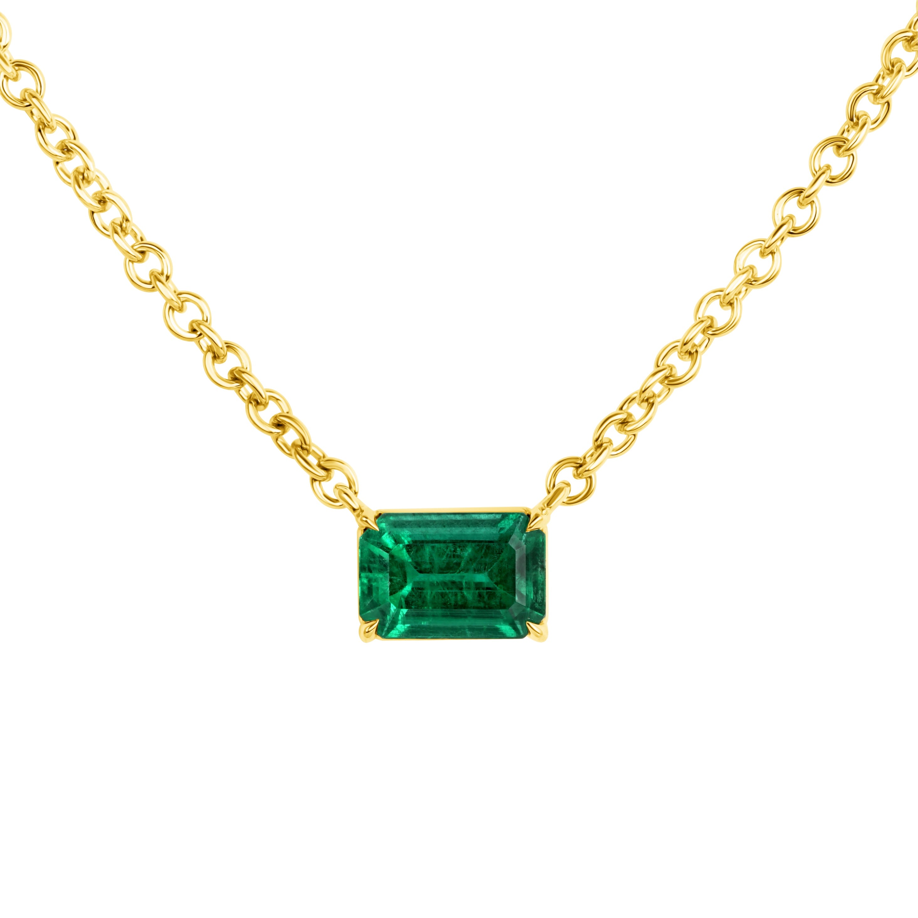 Emerald-Cut Emerald Pendant Necklace in 18K Yellow Gold