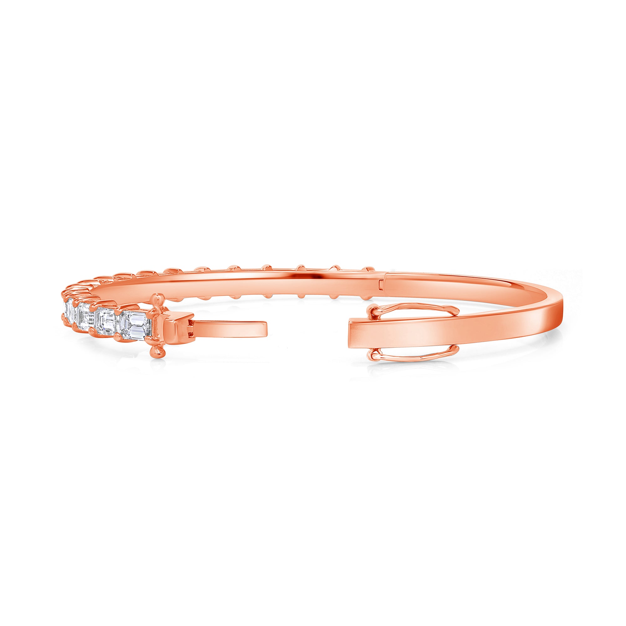 East West Set Emerald Cut Diamond Bangle In 18 karat Rose Gold