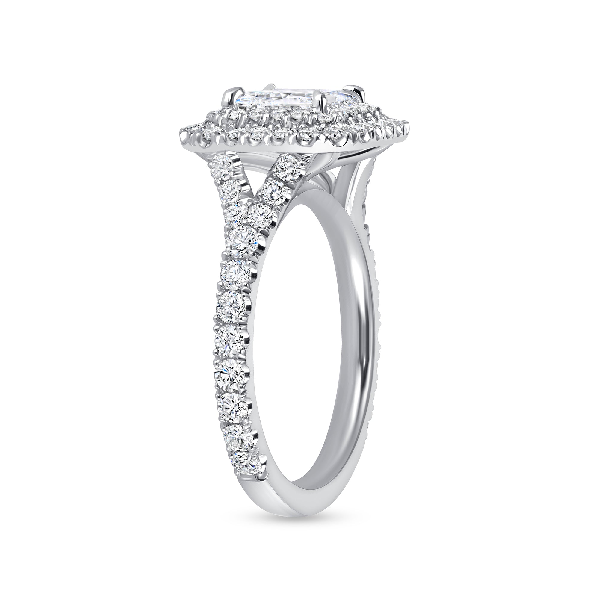 Princess Cut Diamond Double Halo Pavé Engagement Ring in Platinum