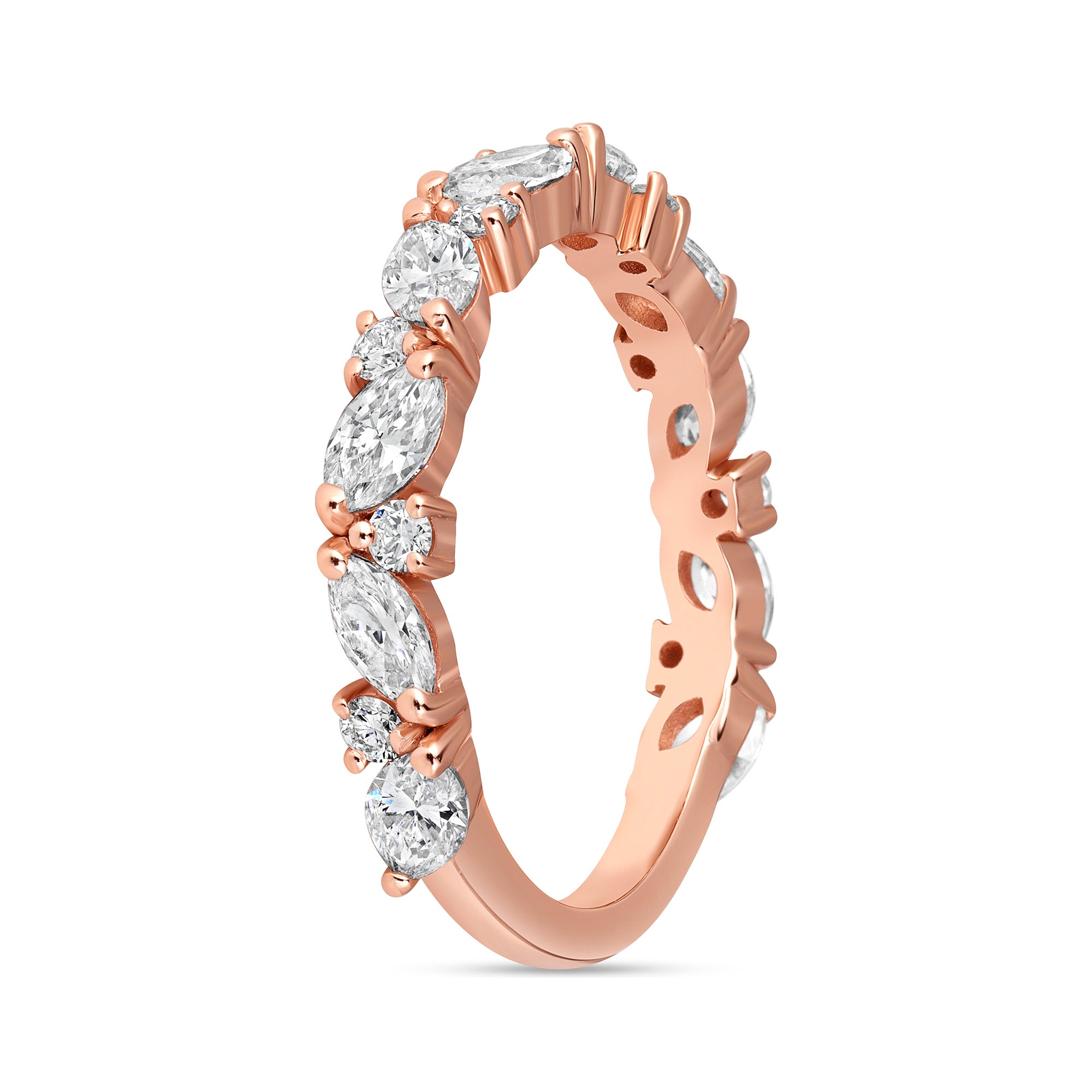 Alternating Oval & Round Cut Diamond Rose Gold Half Eternity Band