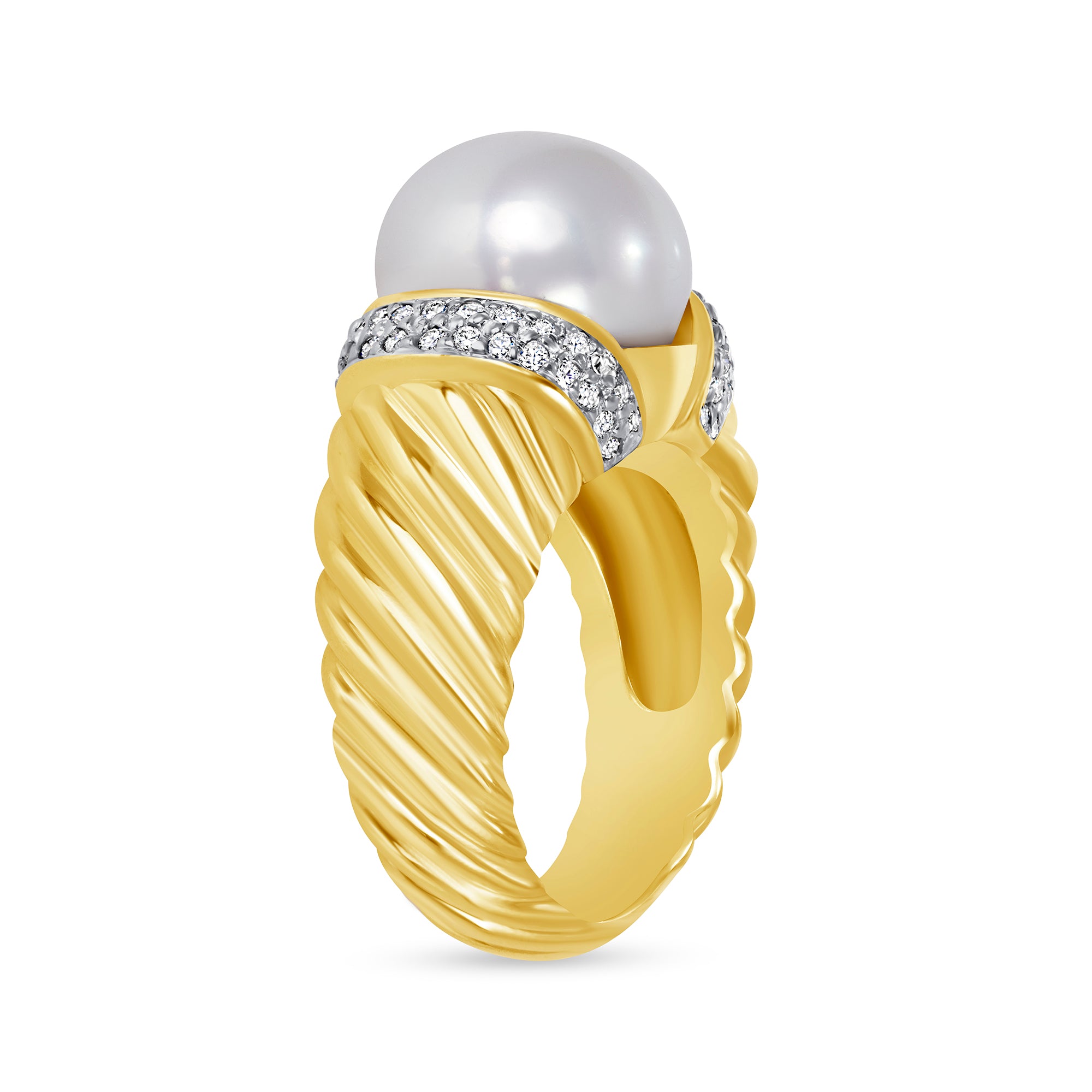 White Pearl & Diamond Accent Ring in 18K Yellow Gold