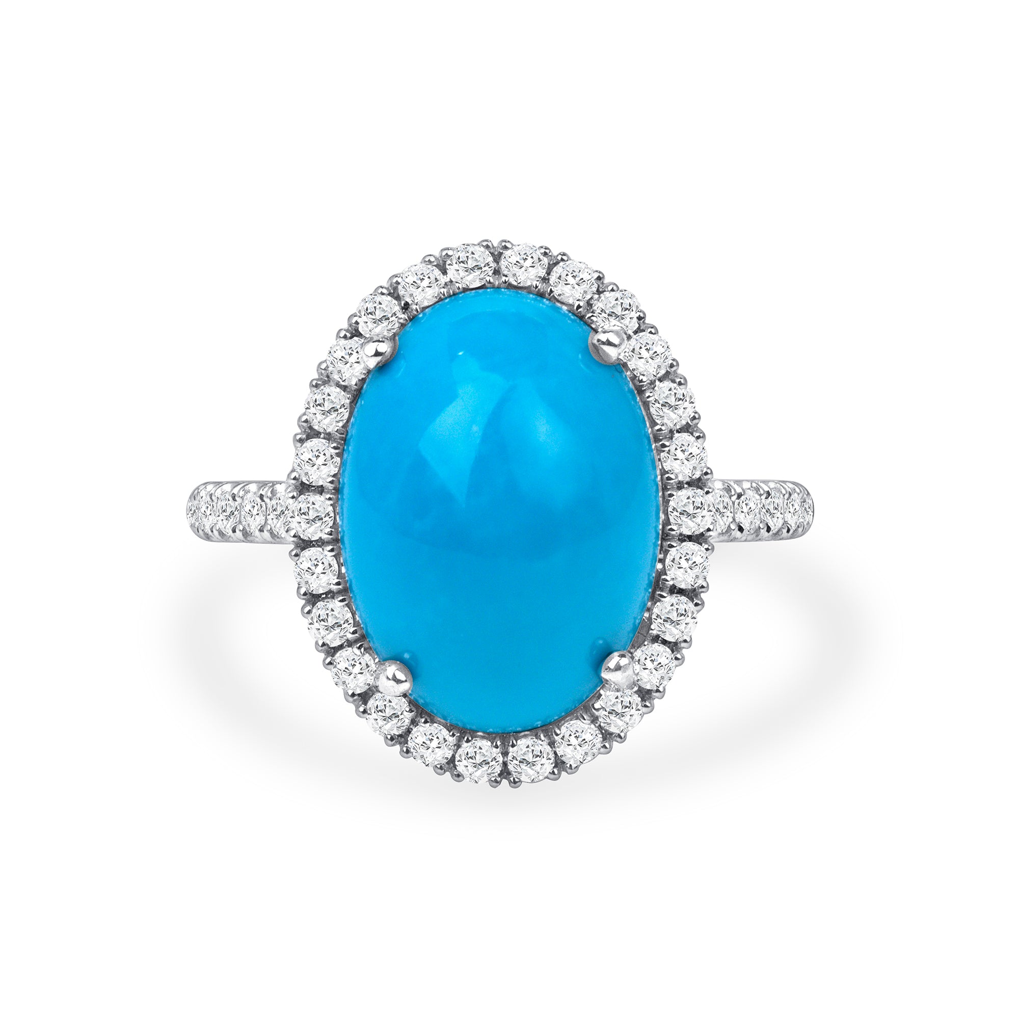 Oval Turquoise and Diamond Halo Ring in 14K White Gold