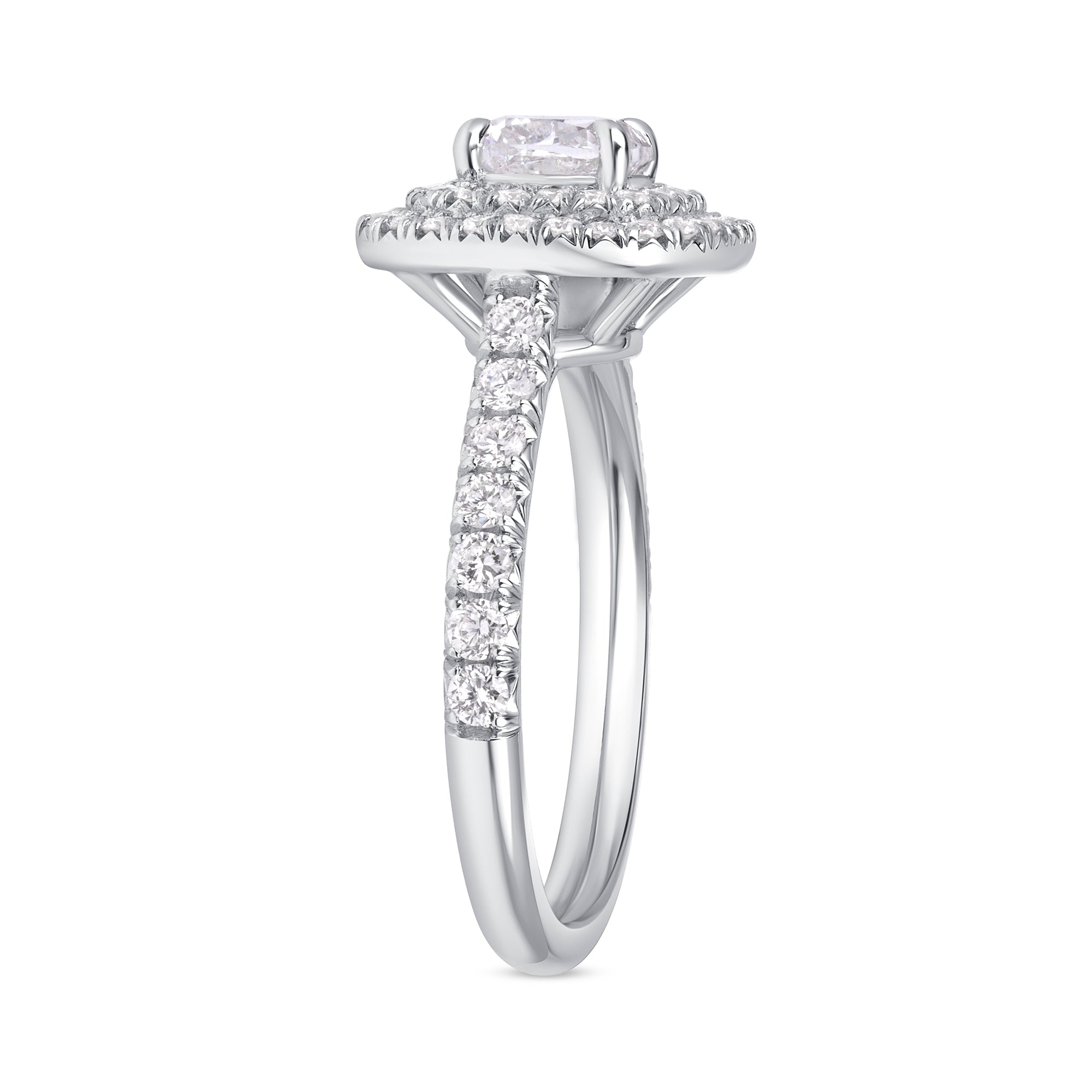 1.76ctw Cushion Cut Double Halo Diamond Cluster Ring in 14K White Gold