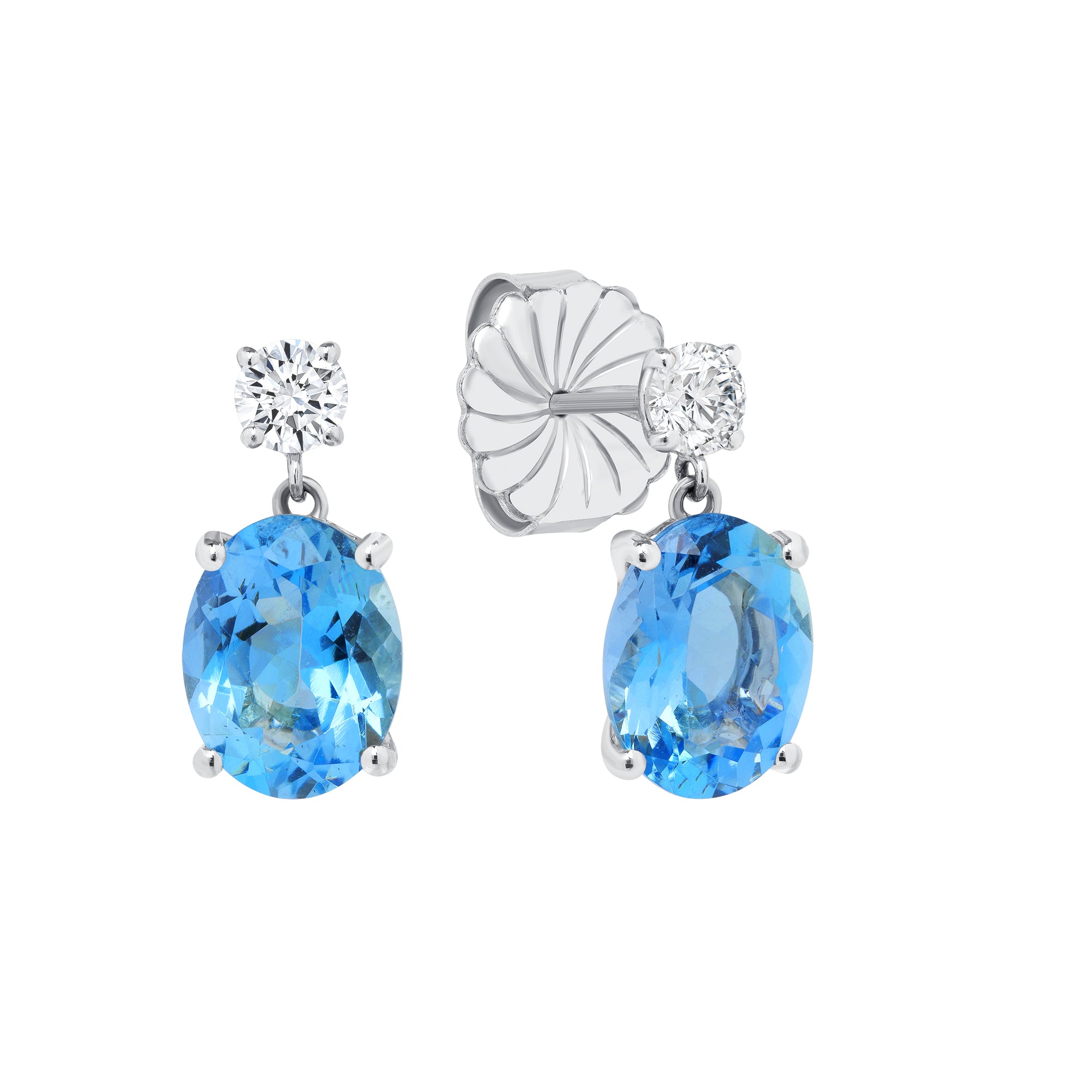 Aquamarine And Diamond Dangling Earrings In 18 Karat White Gold