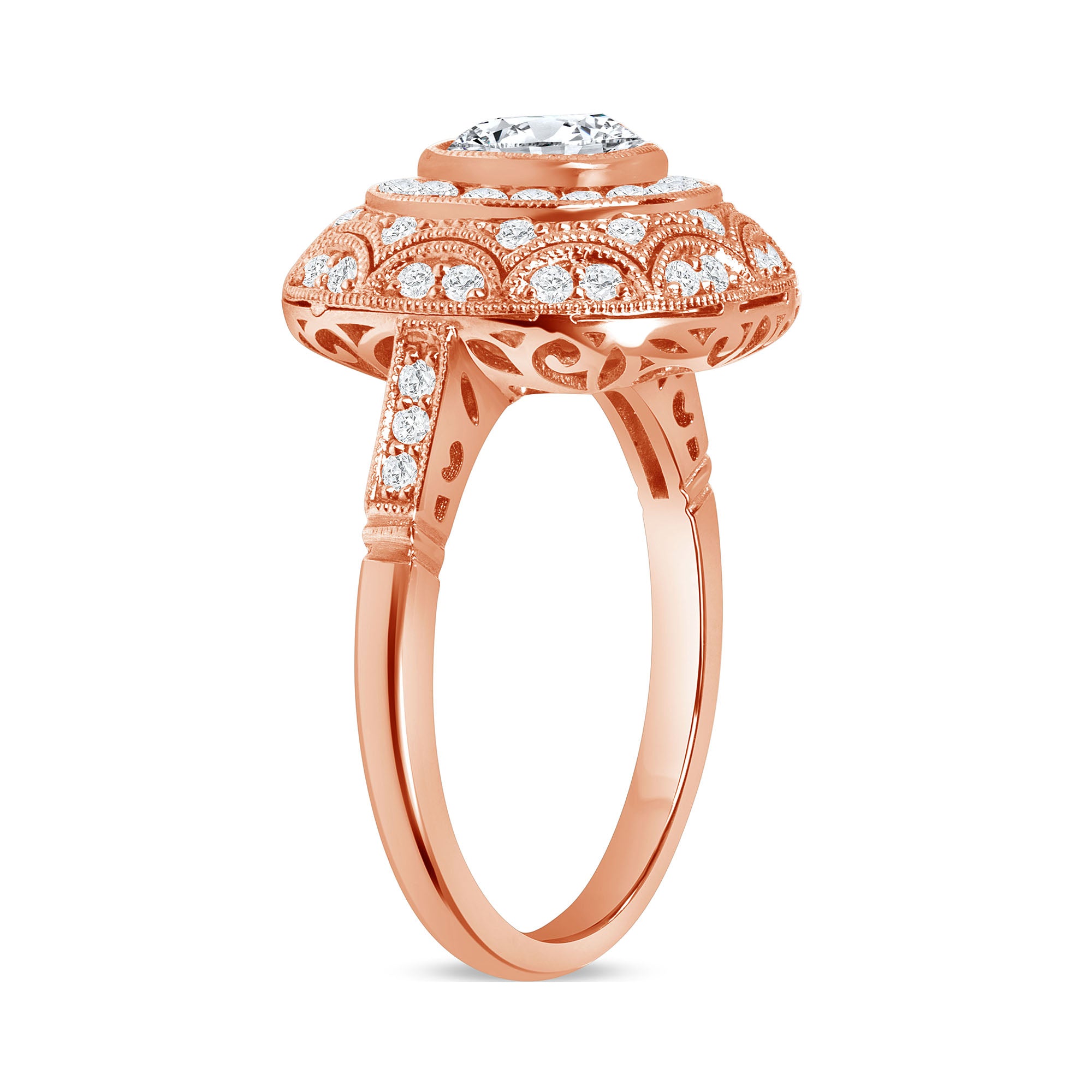 1.59ctw Cushion Cut Halo Melee Diamond Ring in 14K Rose Gold