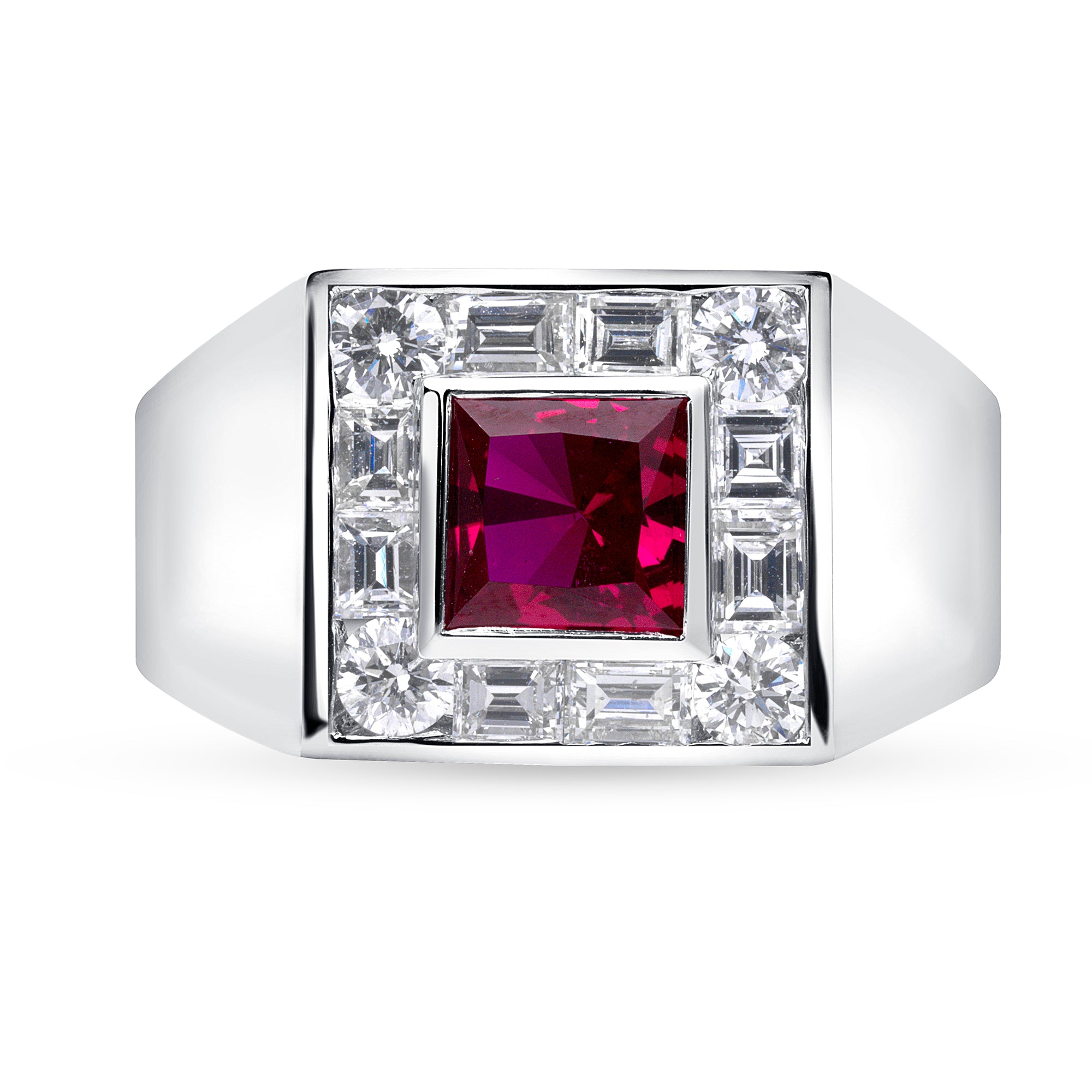 Princess Cut Ruby and Channel Set Diamond Ring in 14K White Gold