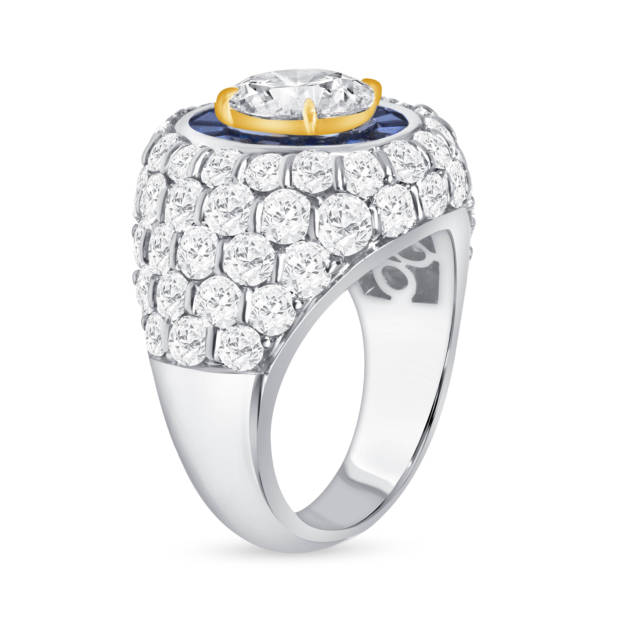 Oval Diamond and Blue Sapphire Cluster Ring in 18K White Gold