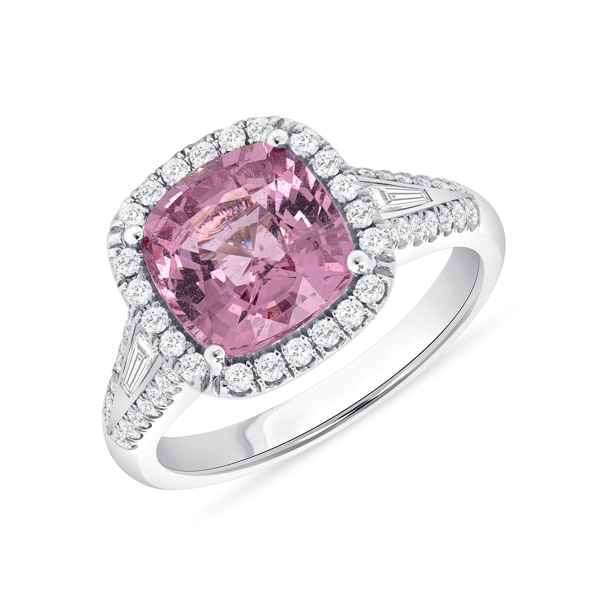 Cushion Cut Padparadscha Sapphire Diamond Halo Ring In Platinum