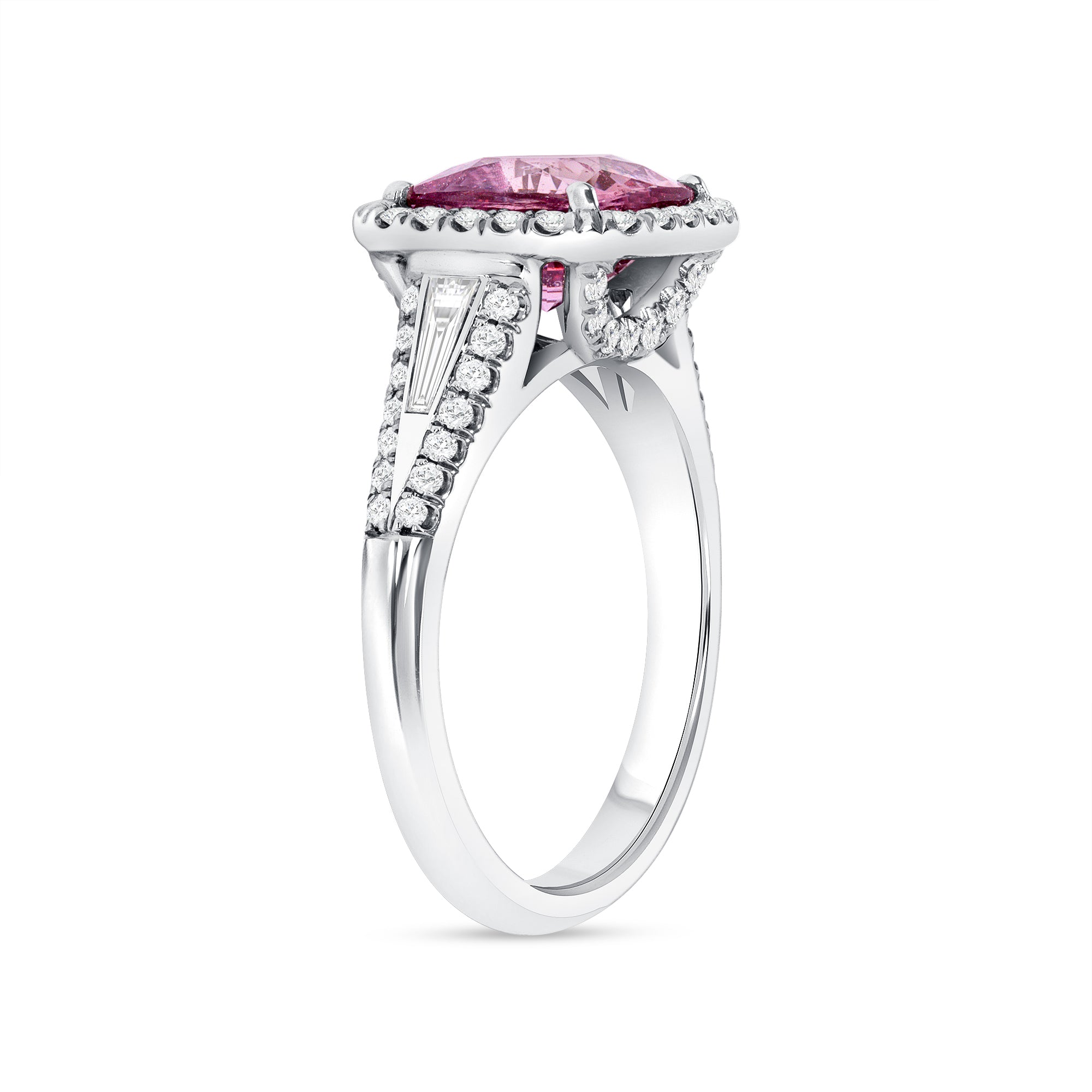 Cushion Cut Padparadscha Sapphire Diamond Halo Ring In Platinum