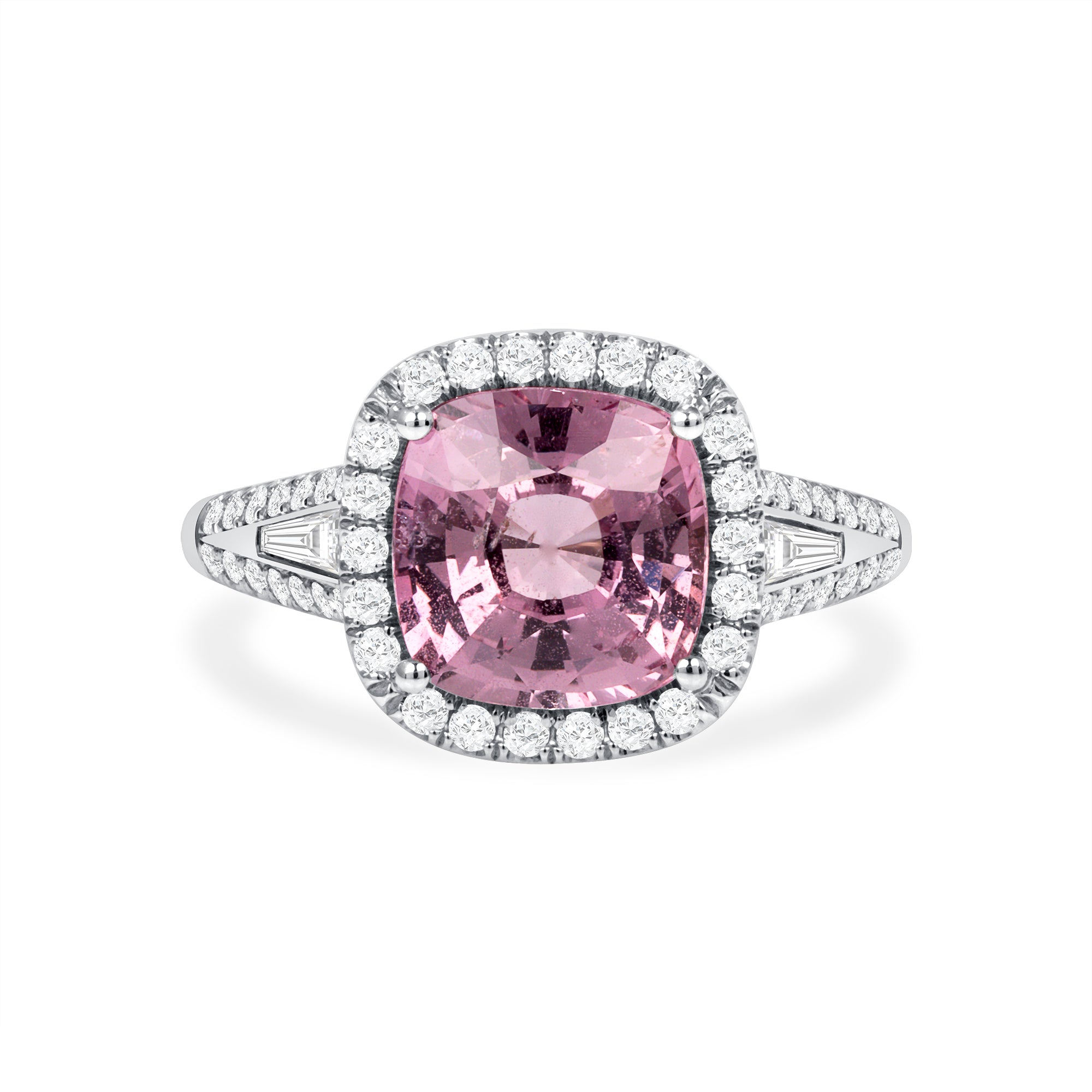 Cushion Cut Padparadscha Sapphire Diamond Halo Ring In Platinum
