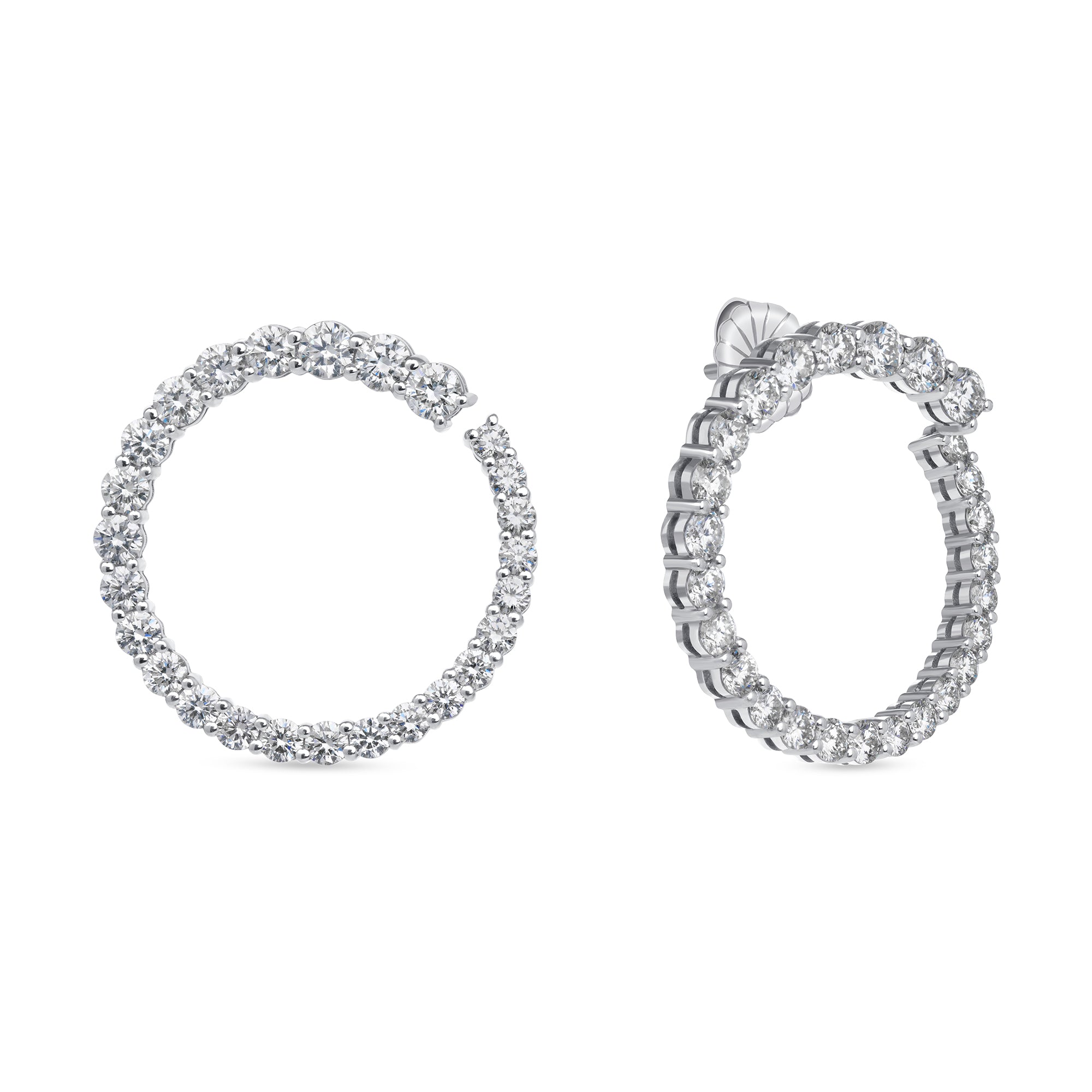Graduated Round Cut Diamond Hoop Earrings in 18 Karat White Gold