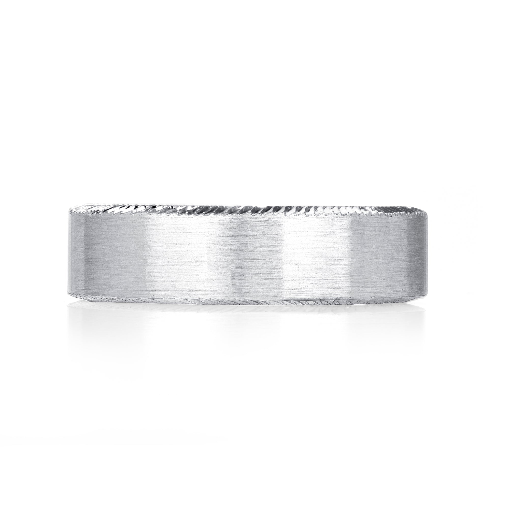 Custom Mens Platinum Ruthenium Band With A Brushed Finish In The Center And Engraving On The Profiles