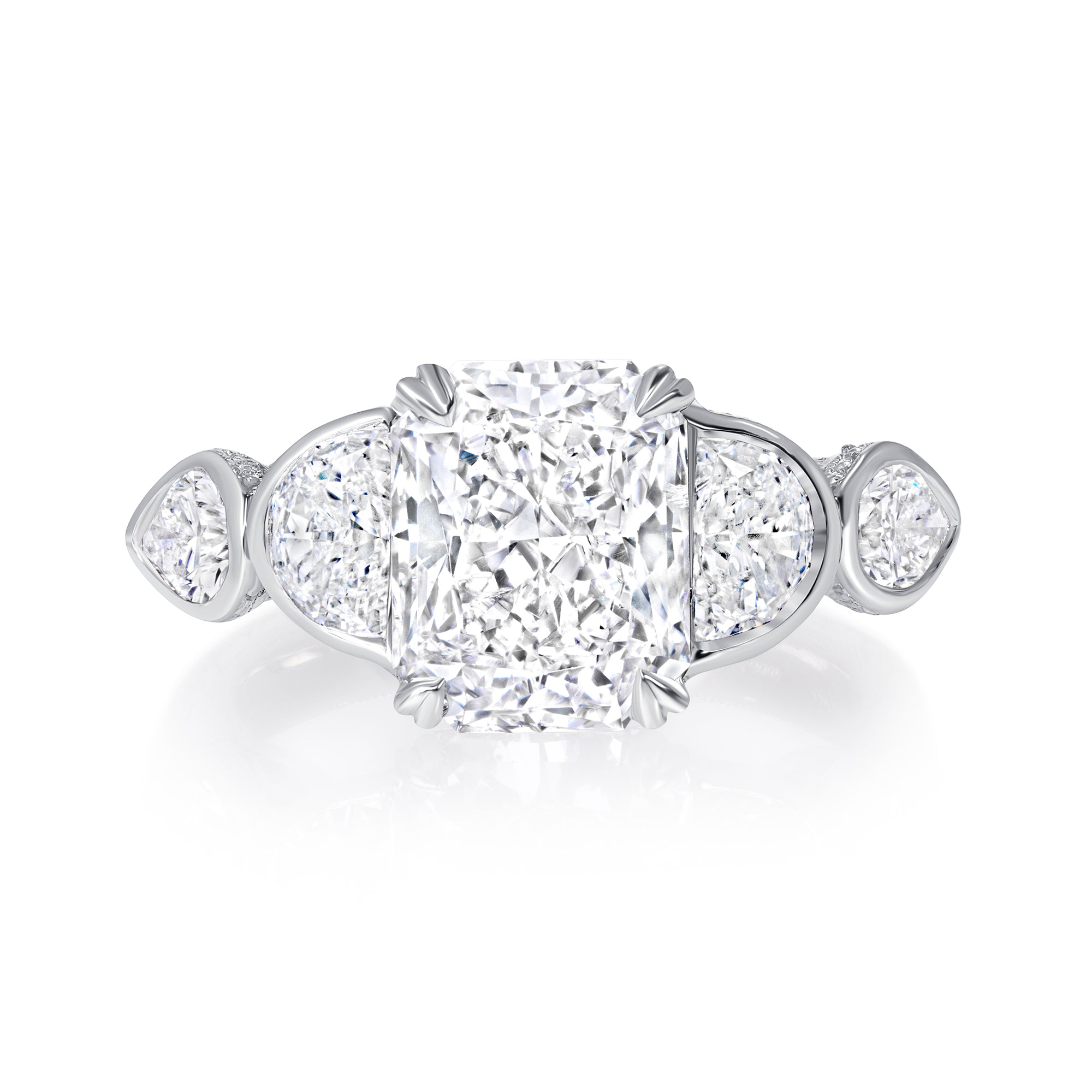 Radiant Cut and Mixed Shape Diamond Engagement Ring in Platinum