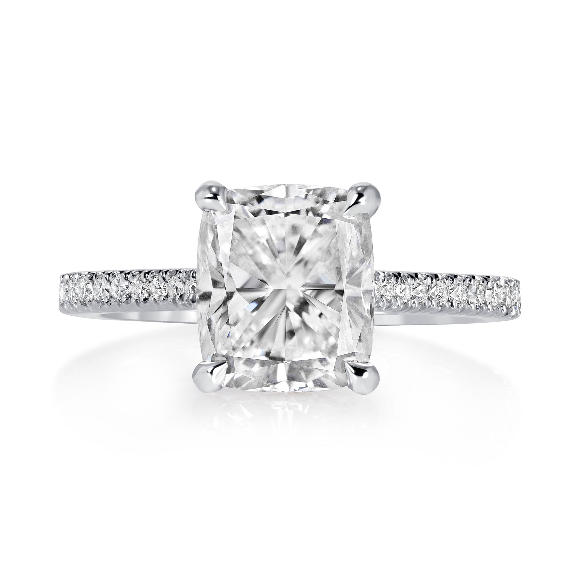Radiant Cut Diamond Hidden Halo Ring with Pavé Band in Platinum