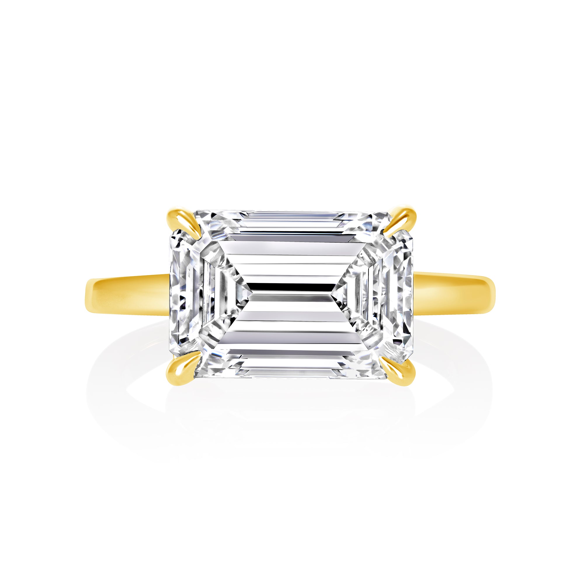 Emerald Cut Diamond East-West Solitaire Ring in 18K Yellow Gold