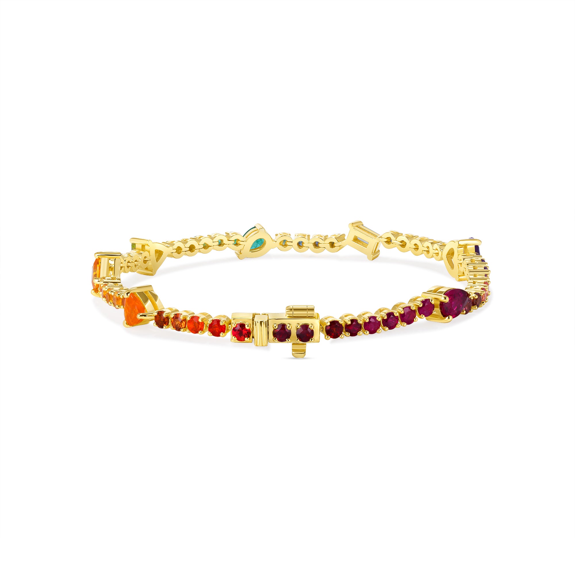 Mixed Cut Gemstone Rainbow Tennis Bracelet in Yellow Gold