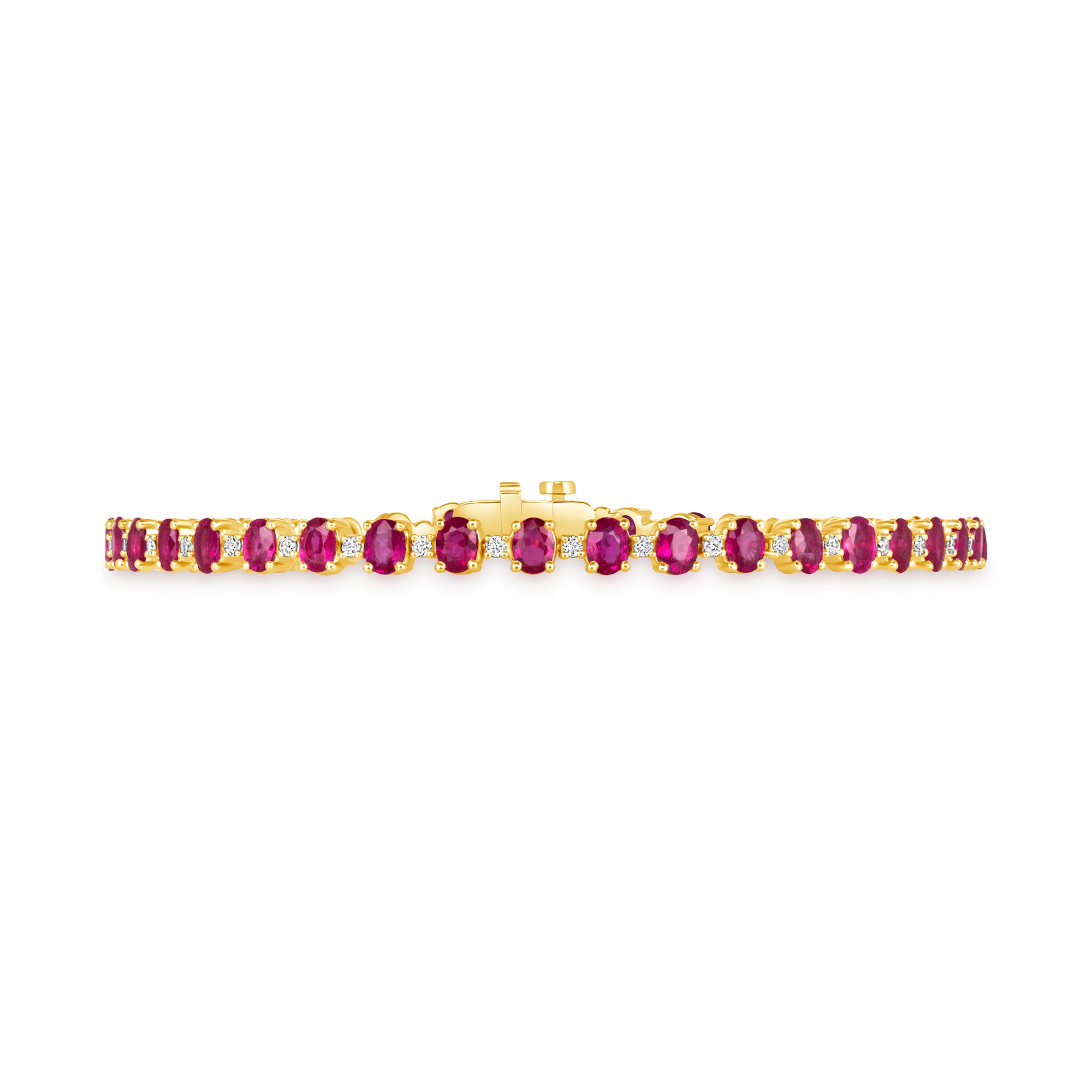 Oval Ruby & Diamond Tennis Bracelet in 18K Yellow Gold