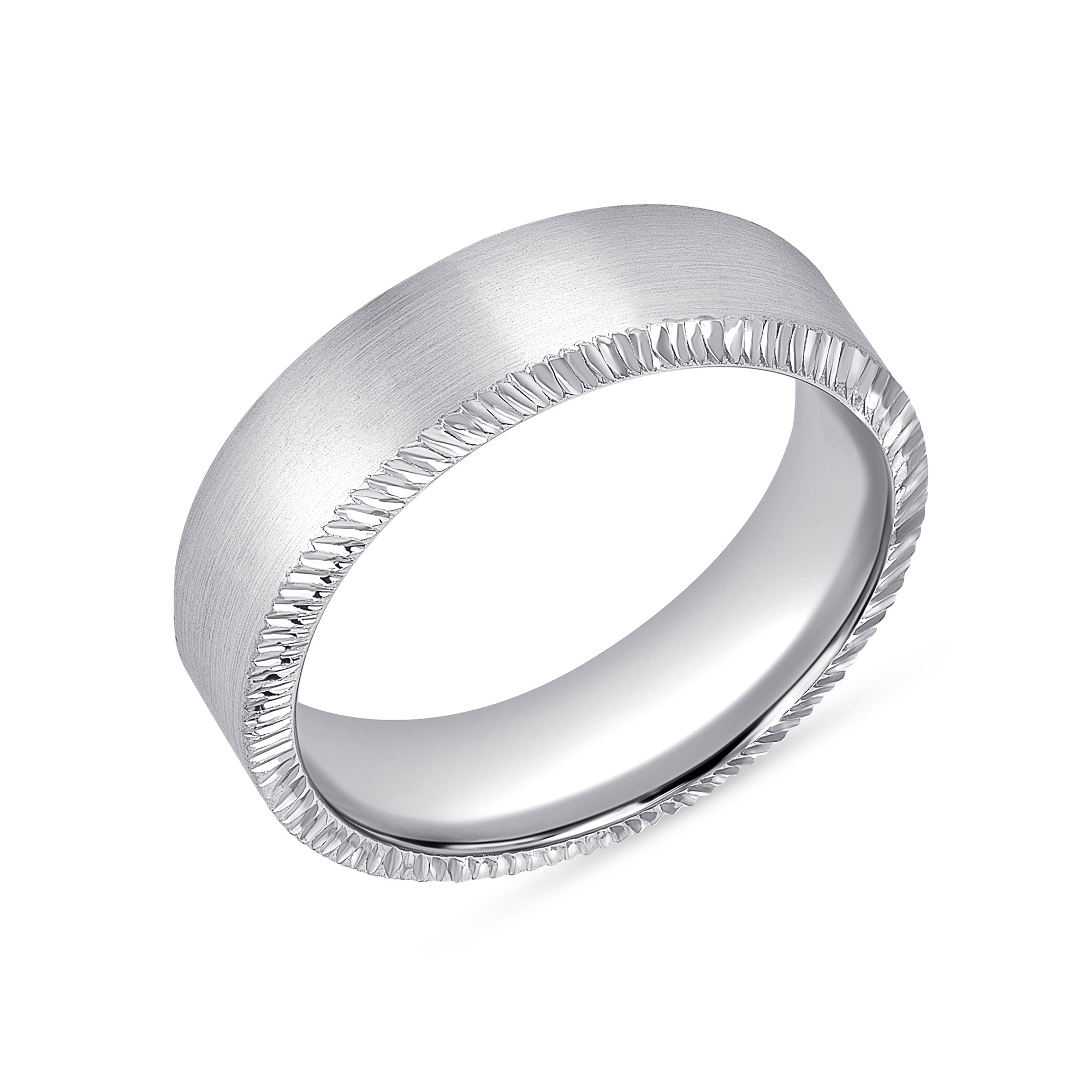 Custom Mens Platinum Ruthenium Band With A Brushed Finish In The Center And Engraving On The Profiles