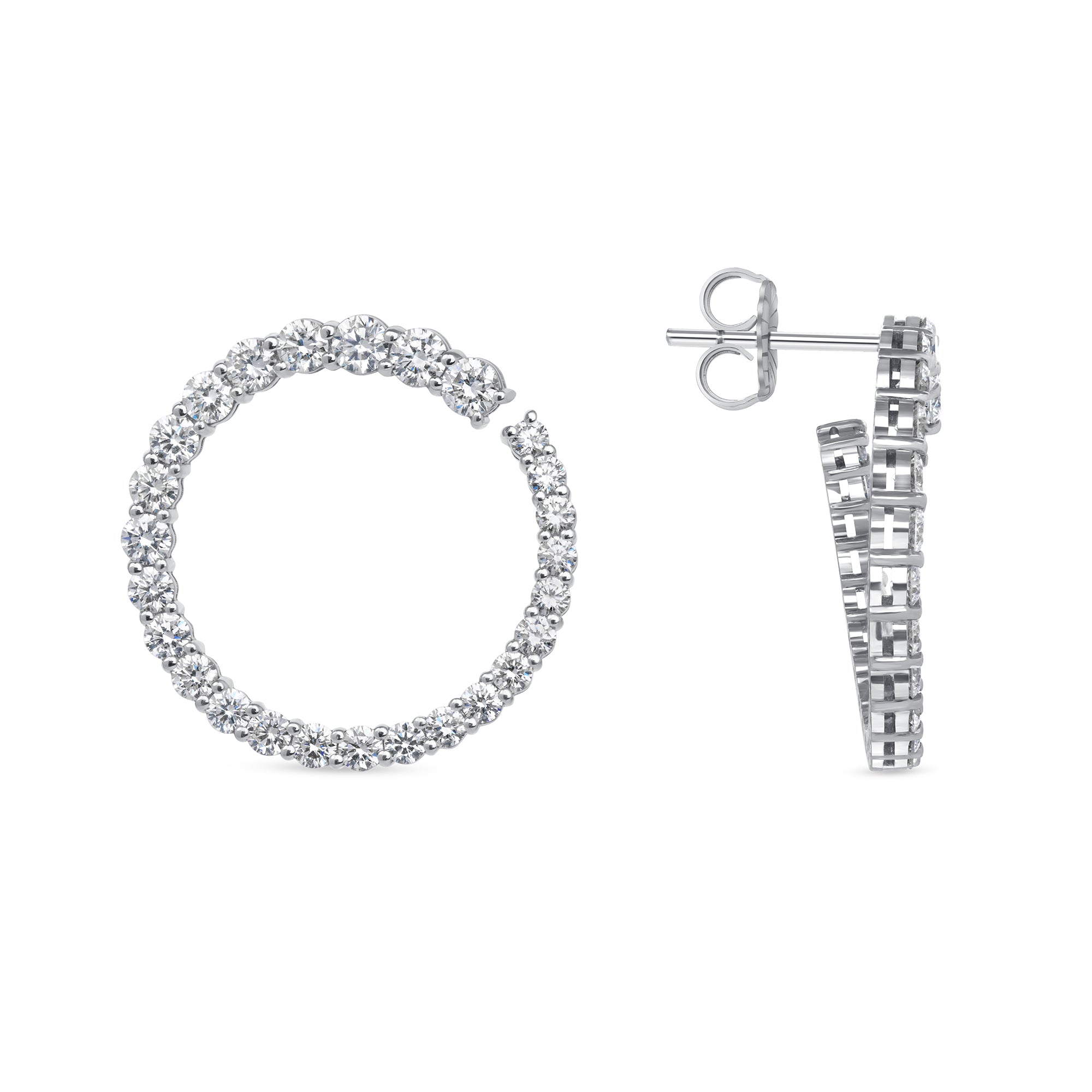 Graduated Round Cut Diamond Hoop Earrings in 18 Karat White Gold