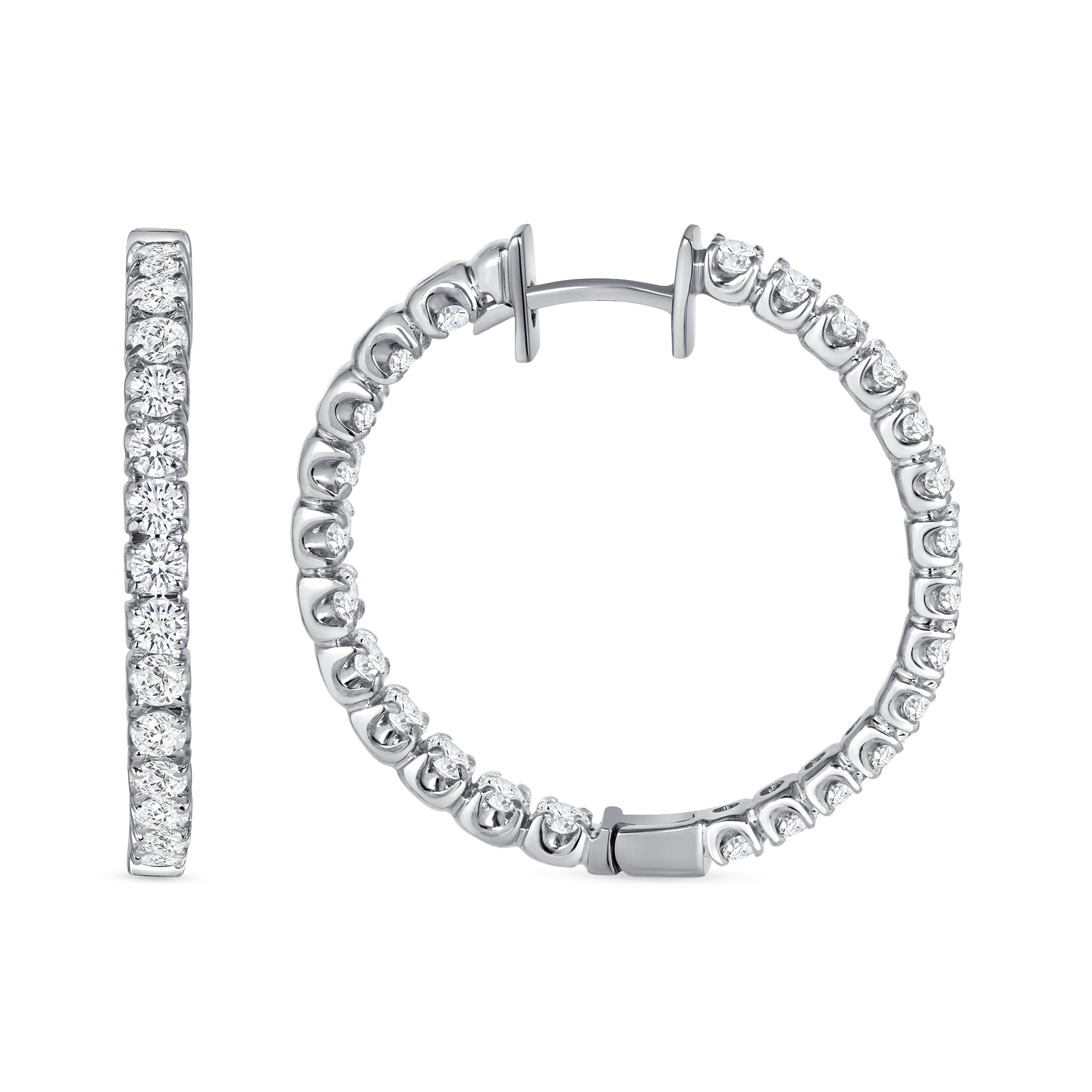 Round Cut Diamond Inside-Out Hoop Earrings in White Gold