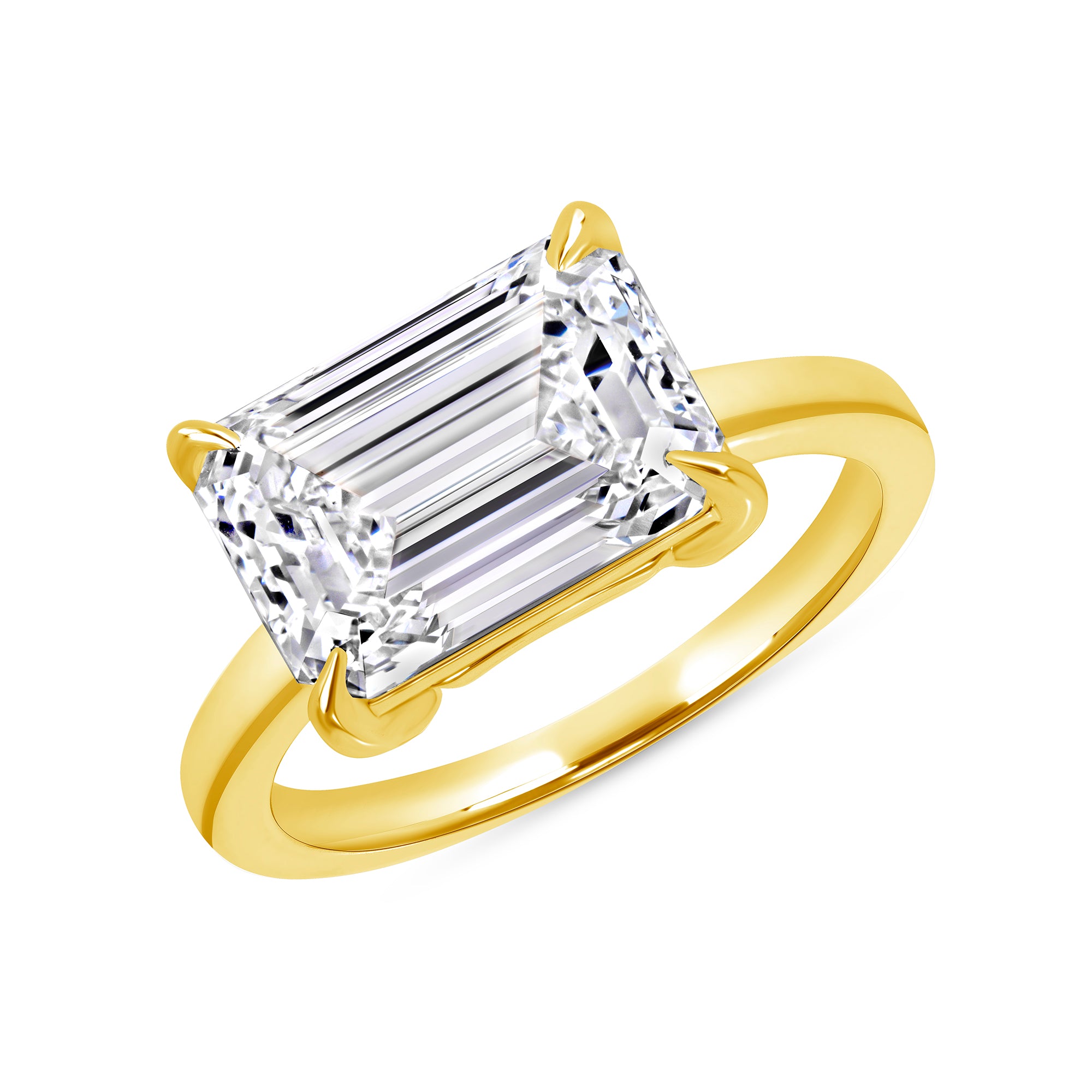 Emerald Cut Diamond East-West Solitaire Ring in 18K Yellow Gold