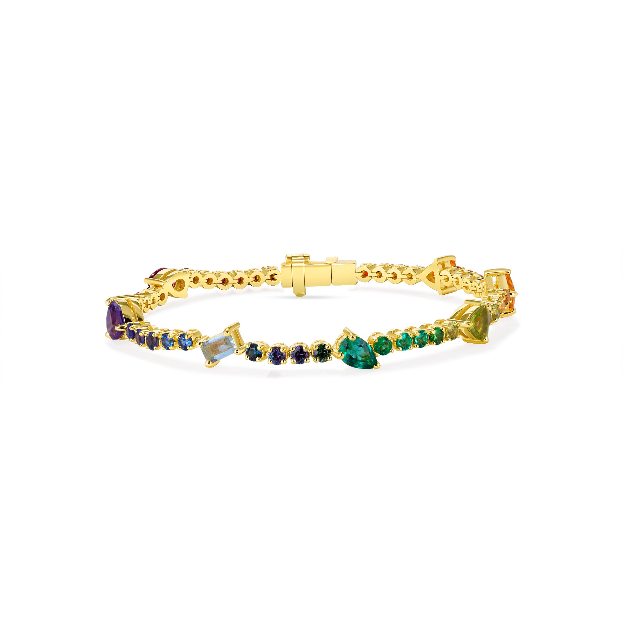Mixed Cut Gemstone Rainbow Tennis Bracelet in Yellow Gold