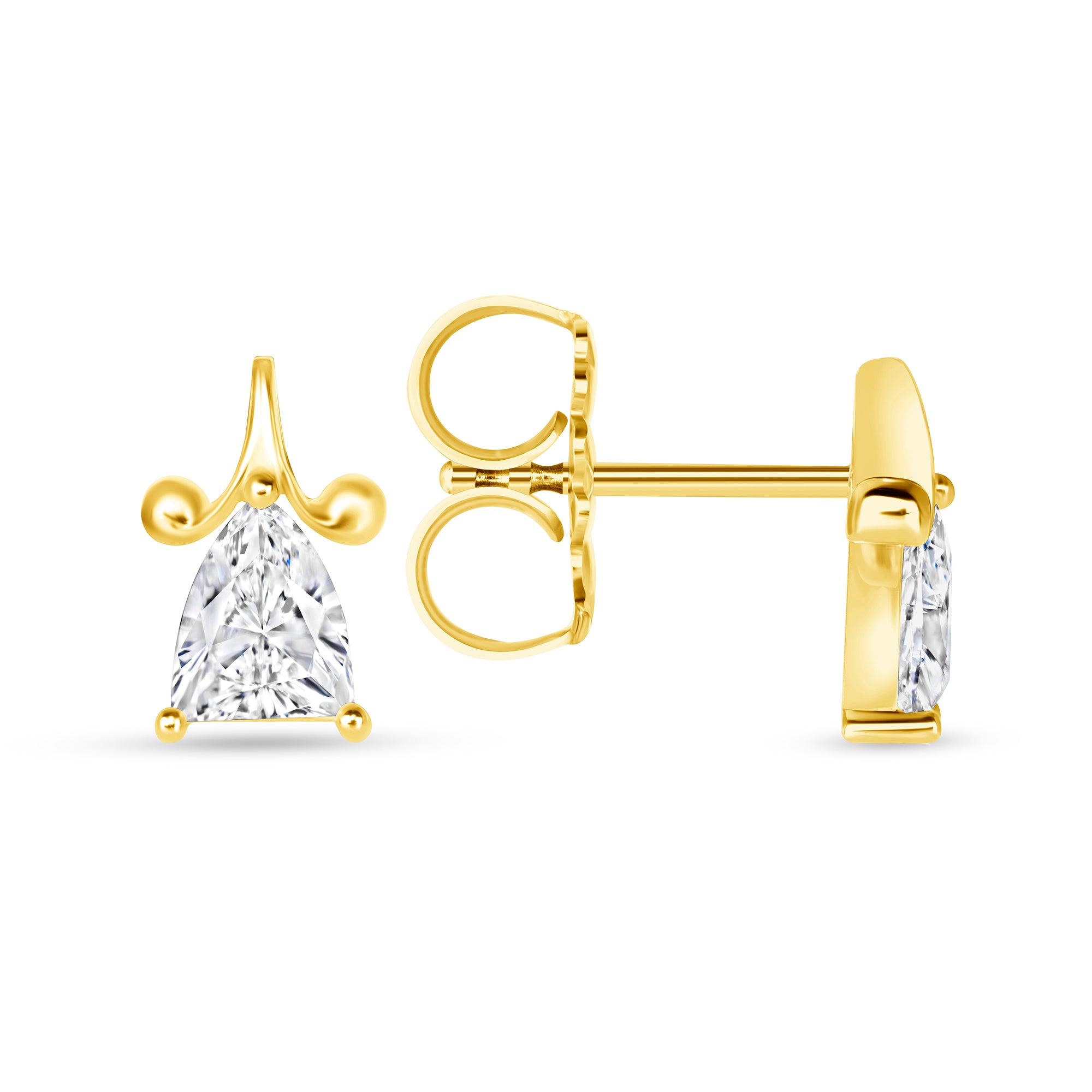 Petite Trillion Cut Diamond Drop Stud Earrings in 18K Yellow Gold