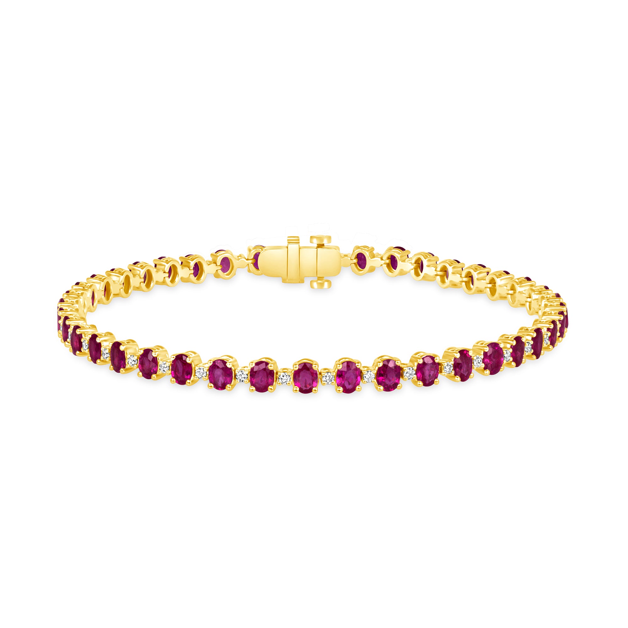 Oval Ruby & Diamond Tennis Bracelet in 18K Yellow Gold